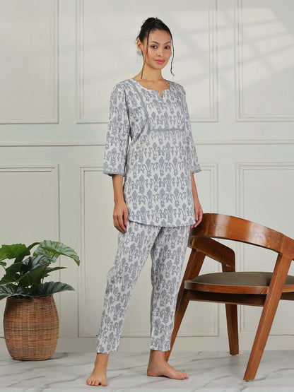 Mist Grey Cotton Coord Set for Women