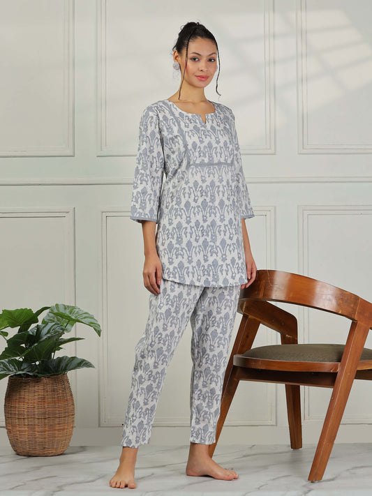 Mist Grey Cotton Coord Set for Women