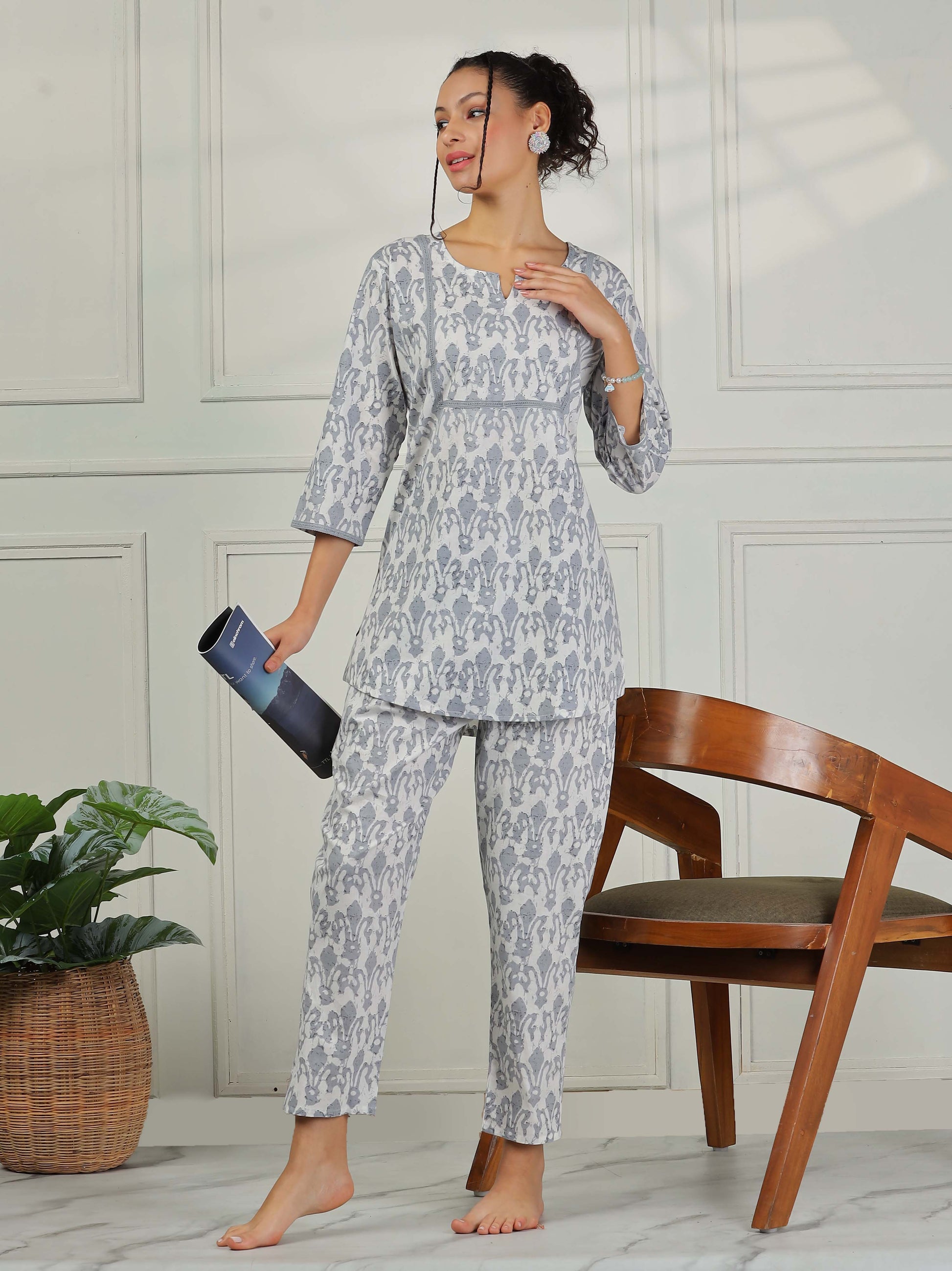 Mist Grey Cotton Coord Set for Women