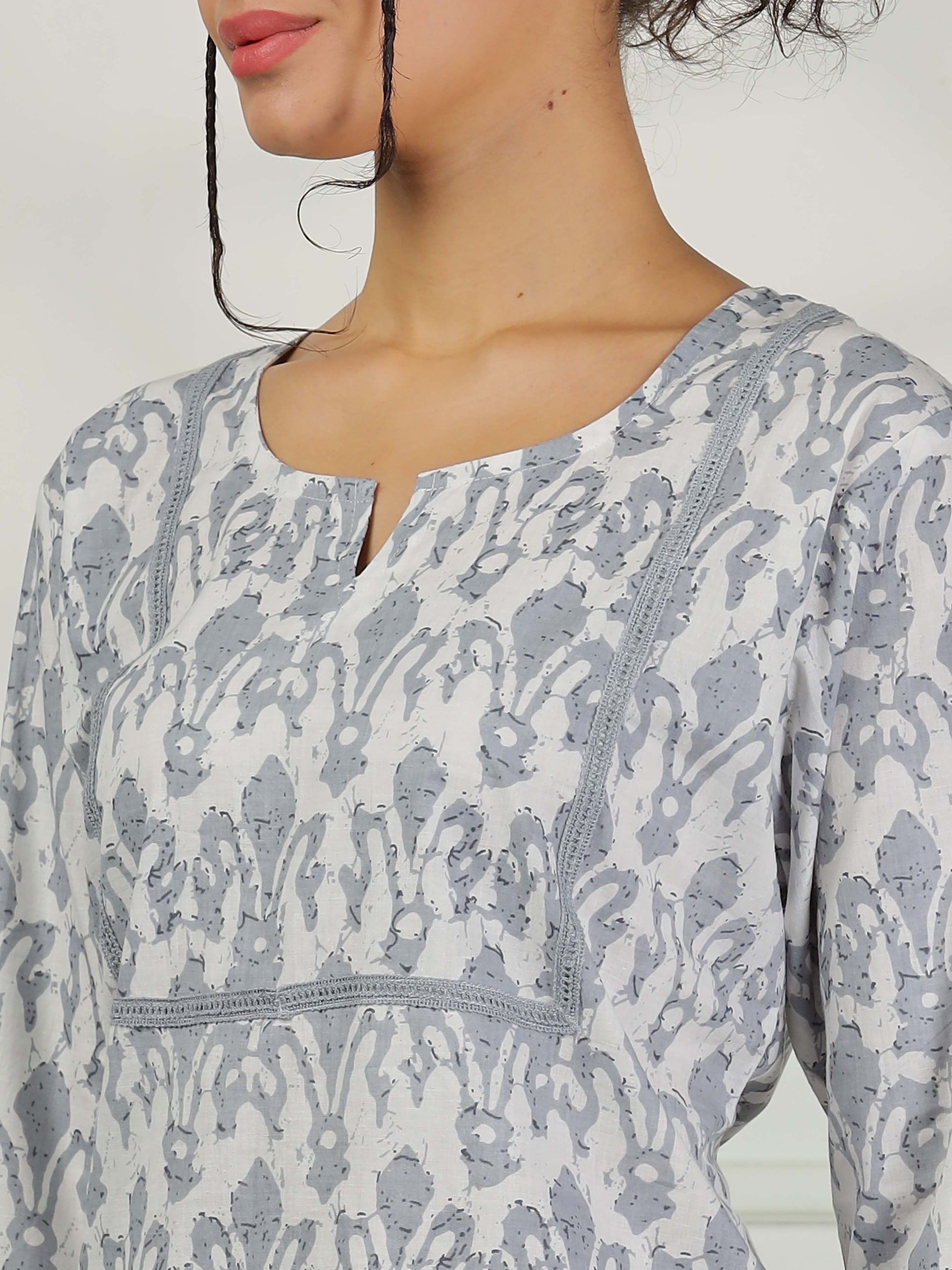 Mist Grey Cotton Coord Set for Women