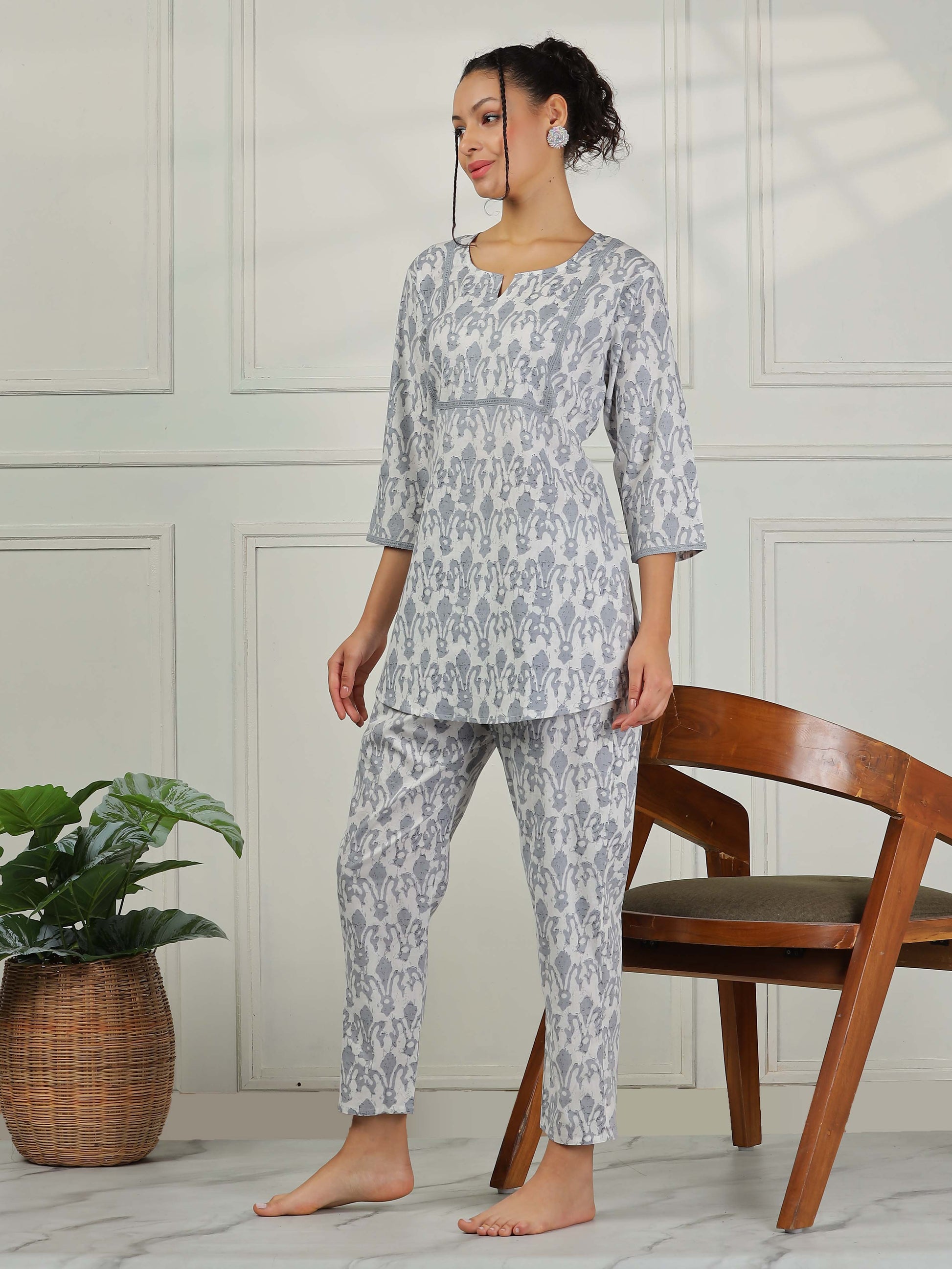 Mist Grey Cotton Coord Set for Women