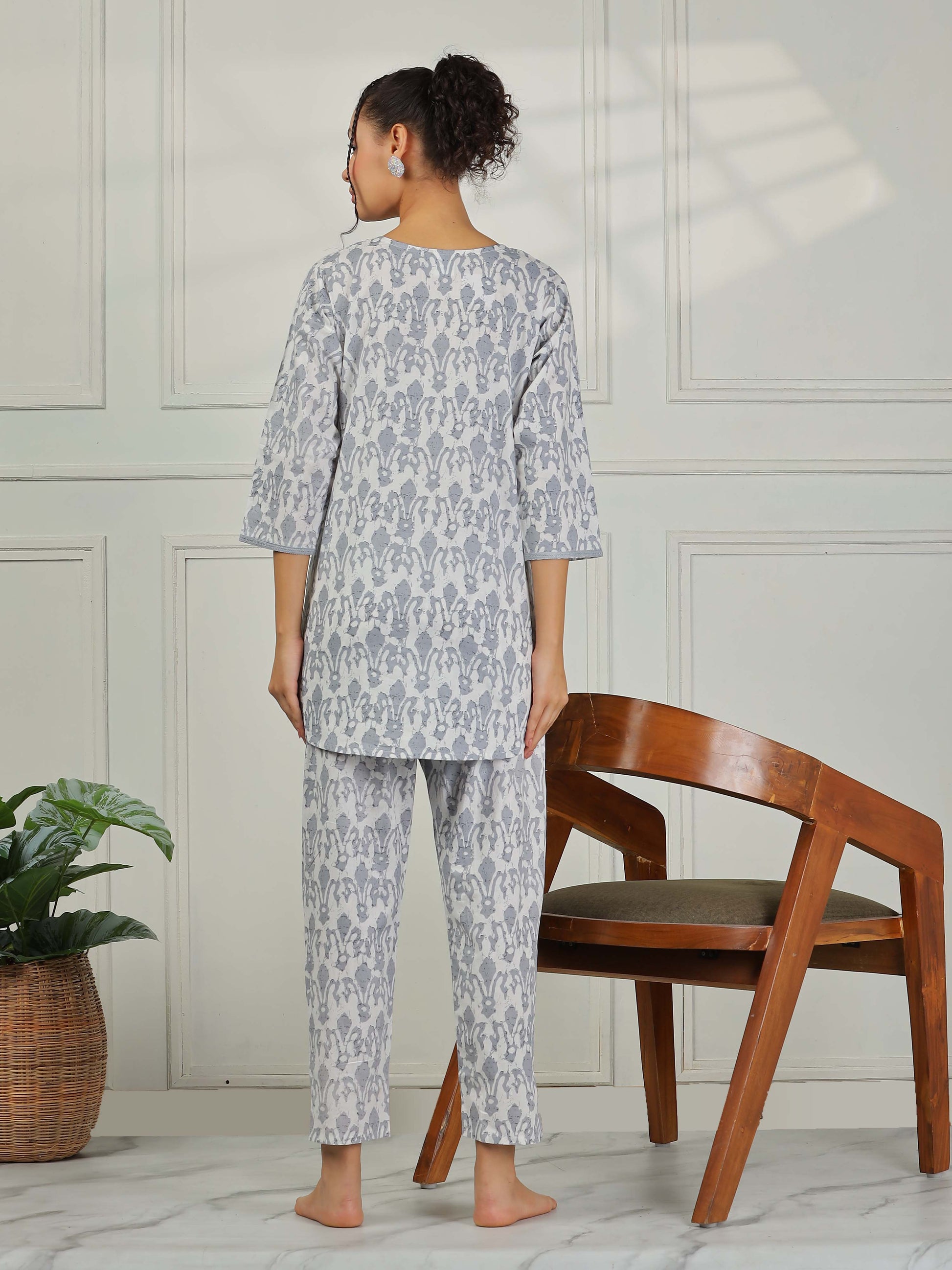 Mist Grey Cotton Coord Set for Women