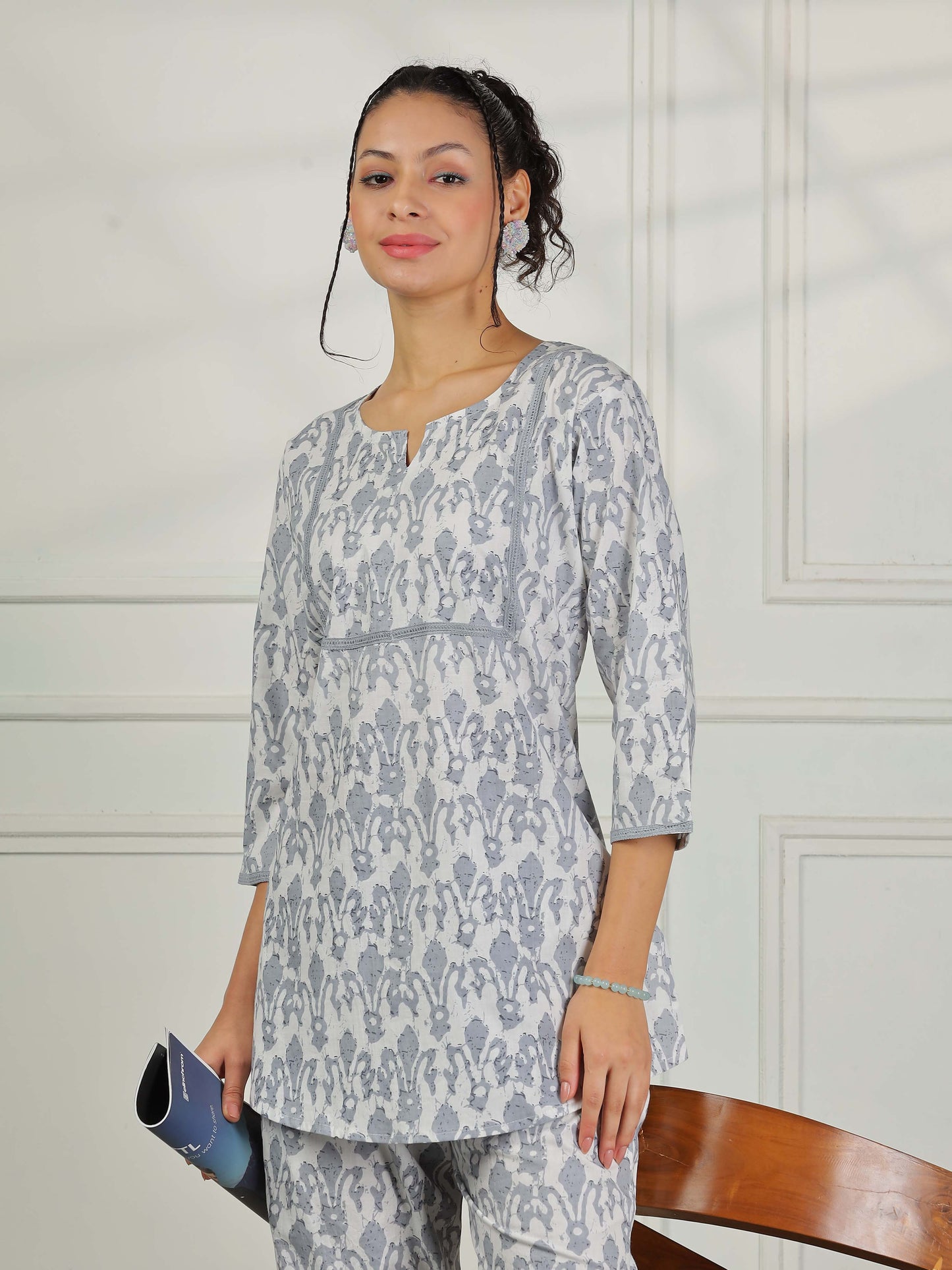 Mist Grey Cotton Coord Set for Women