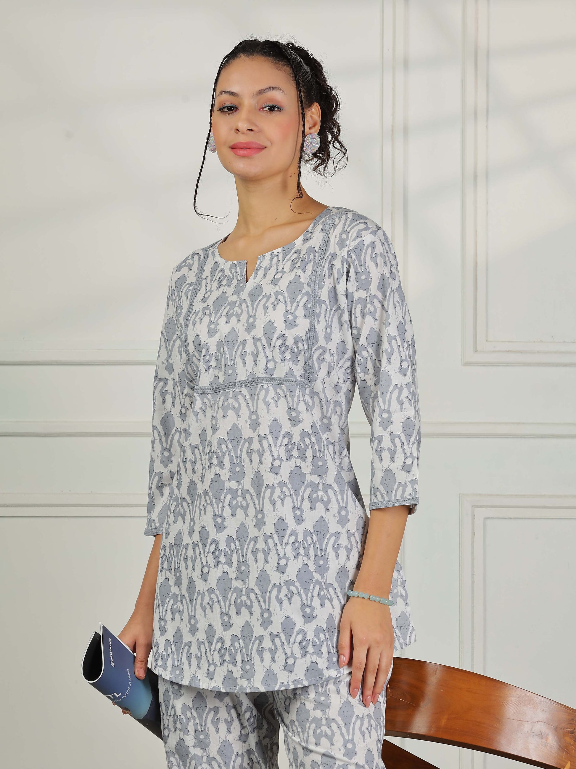 Mist Grey Cotton Coord Set for Women
