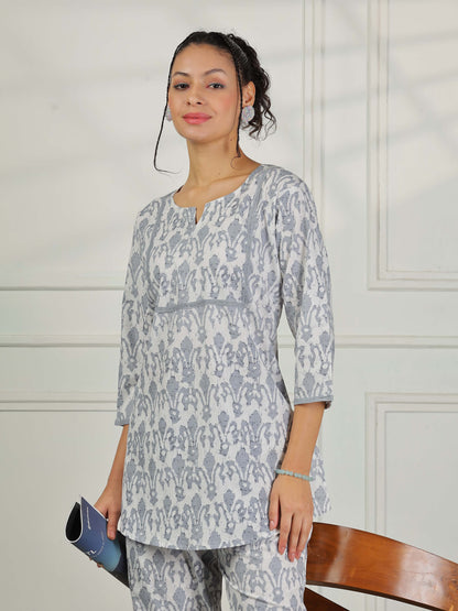 Mist Grey Cotton Coord Set for Women