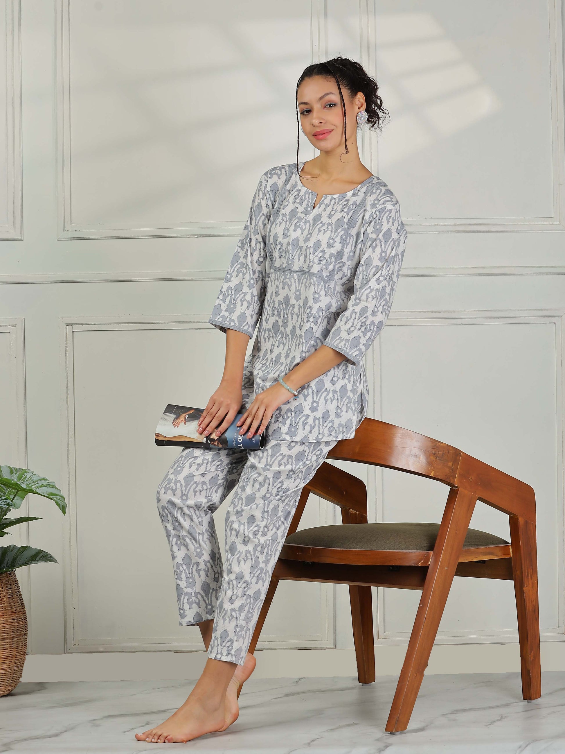 Mist Grey Cotton Coord Set for Women