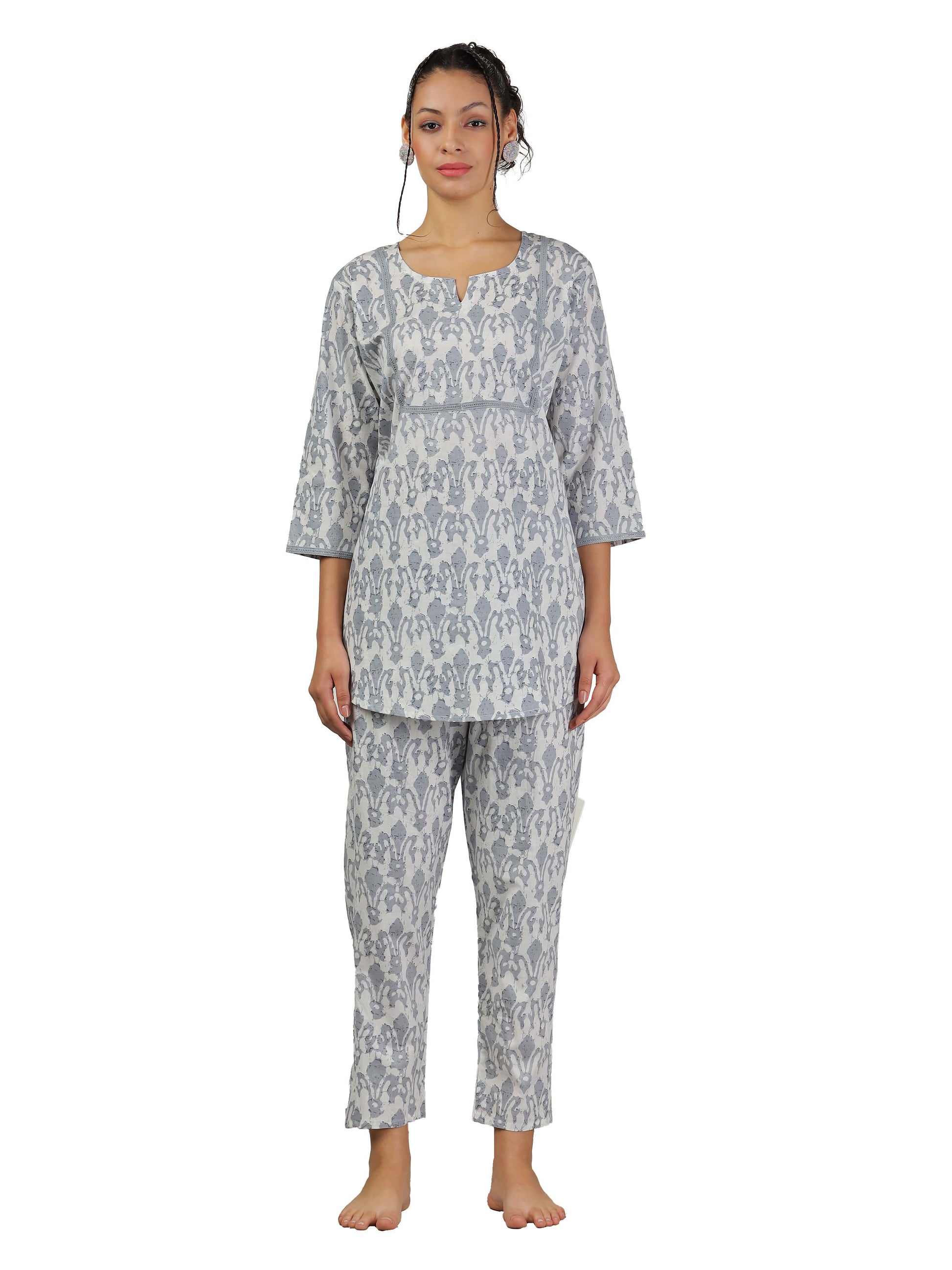 Mist Grey Cotton Coord Set for Women