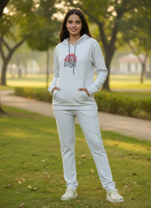 Mist Grey Branded Winter Cotton Coord Set for Women