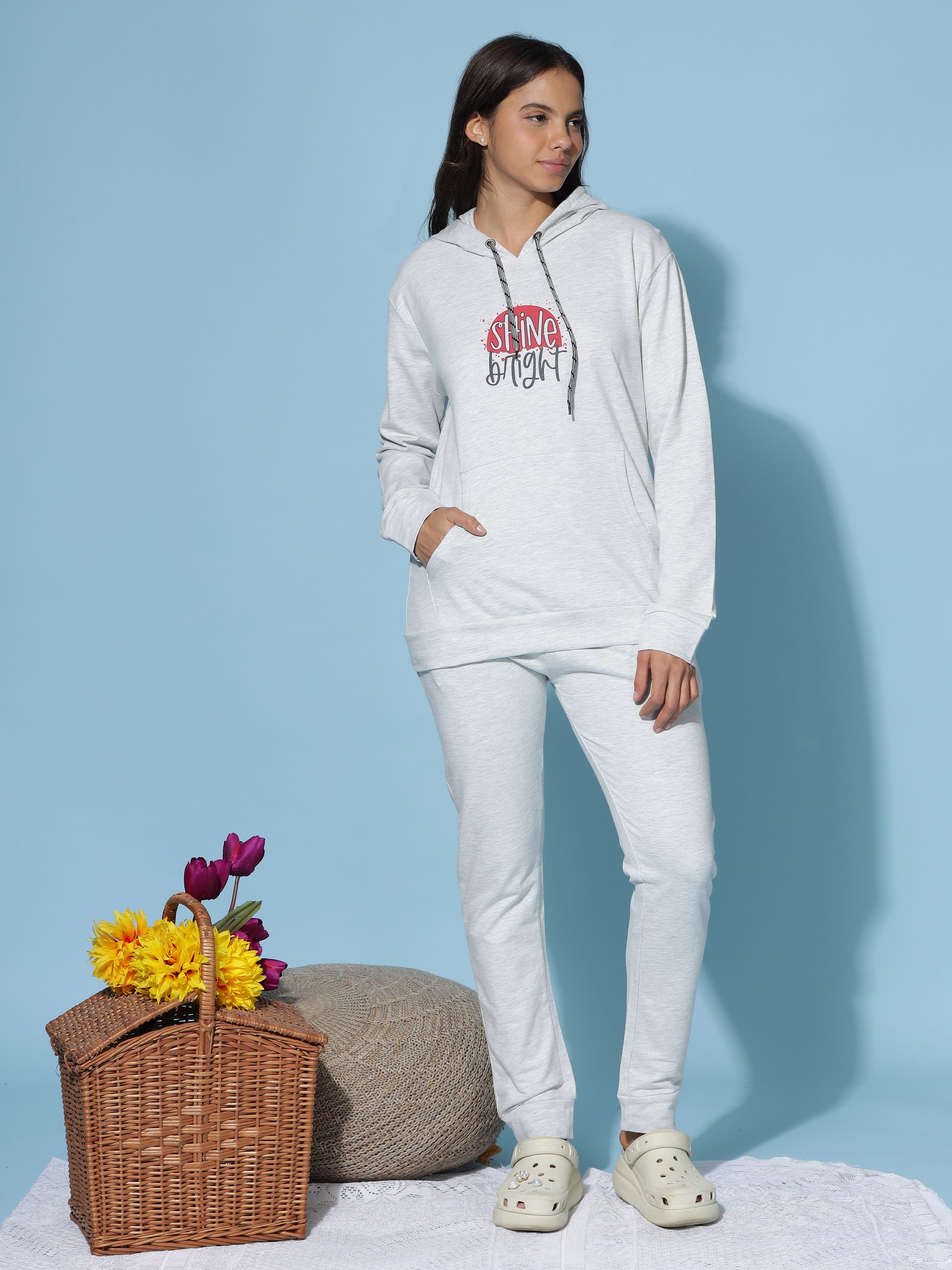 Mist Grey Branded Winter Cotton Coord Set for Women