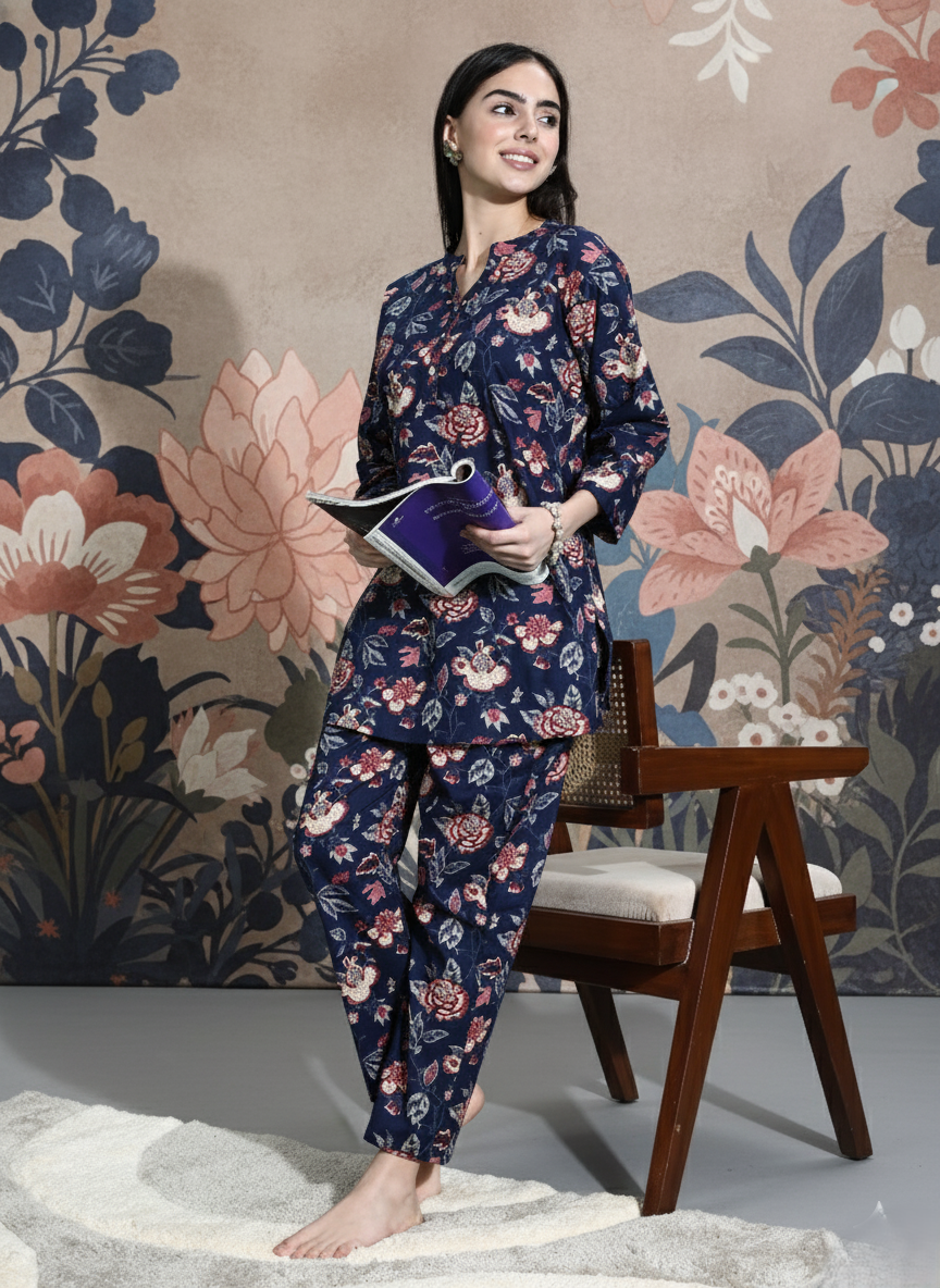 Navy Blue Premium Cotton Co-ord Set for Women