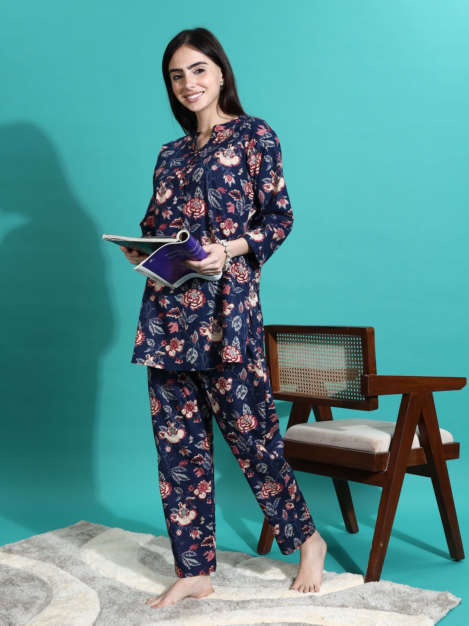 Navy Blue Premium Cotton Co-ord Set for Women