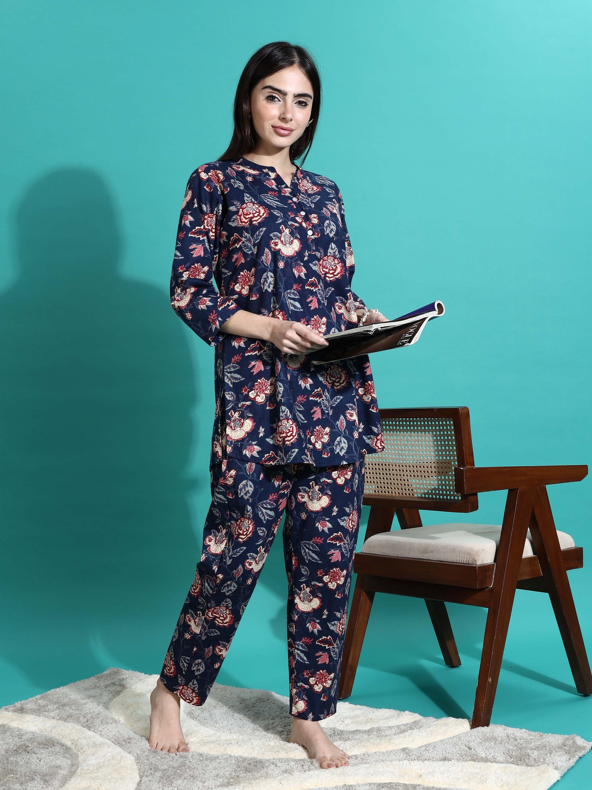 Navy Blue Premium Cotton Co-ord Set for Women