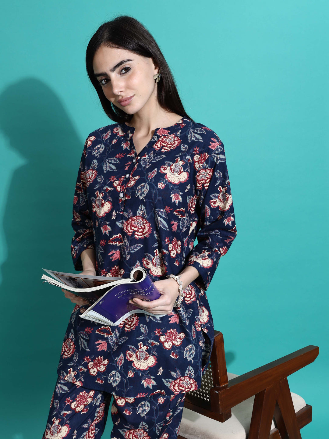 Navy Blue Premium Cotton Co-ord Set for Women