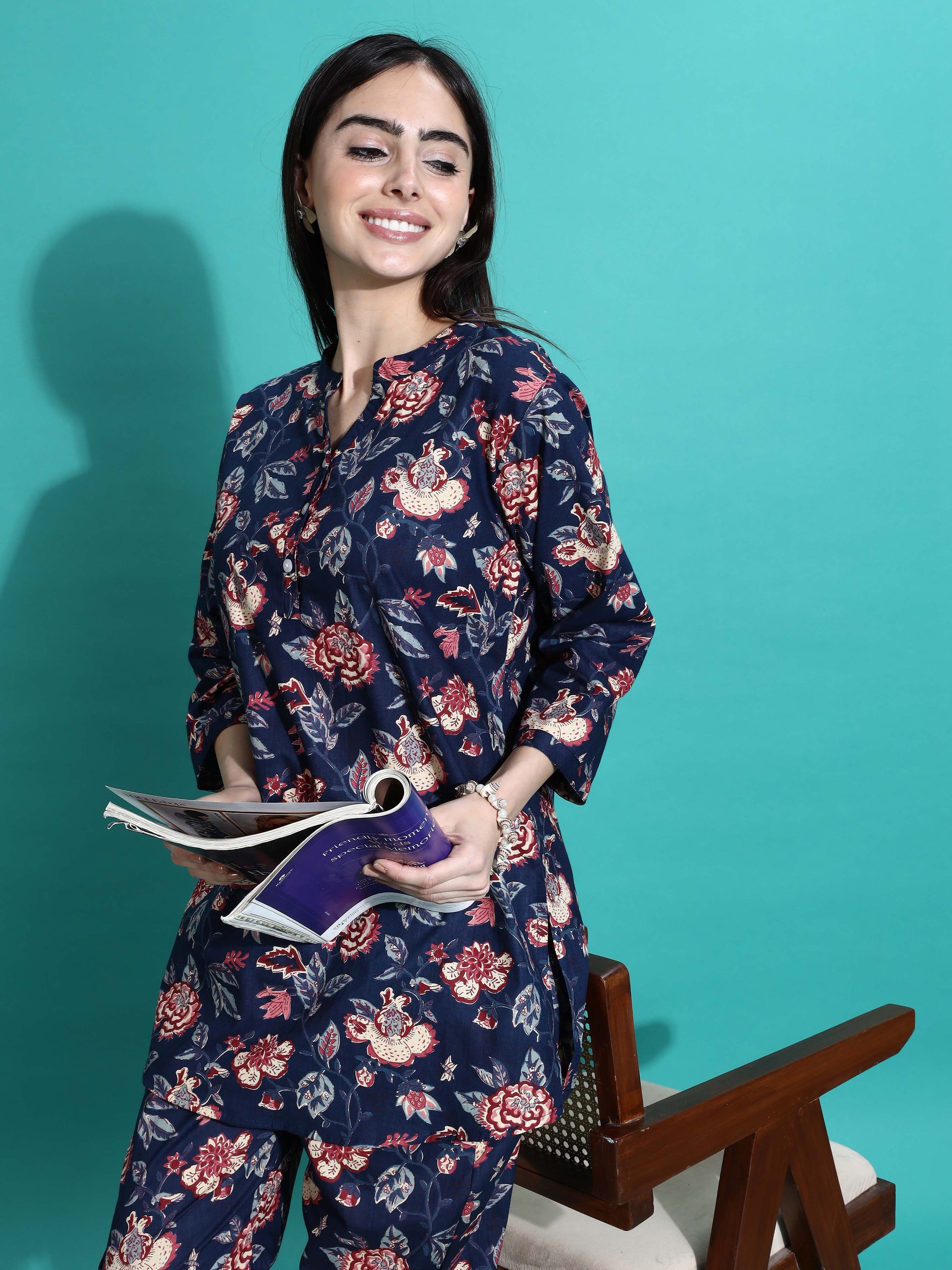 Navy Blue Premium Cotton Co-ord Set for Women
