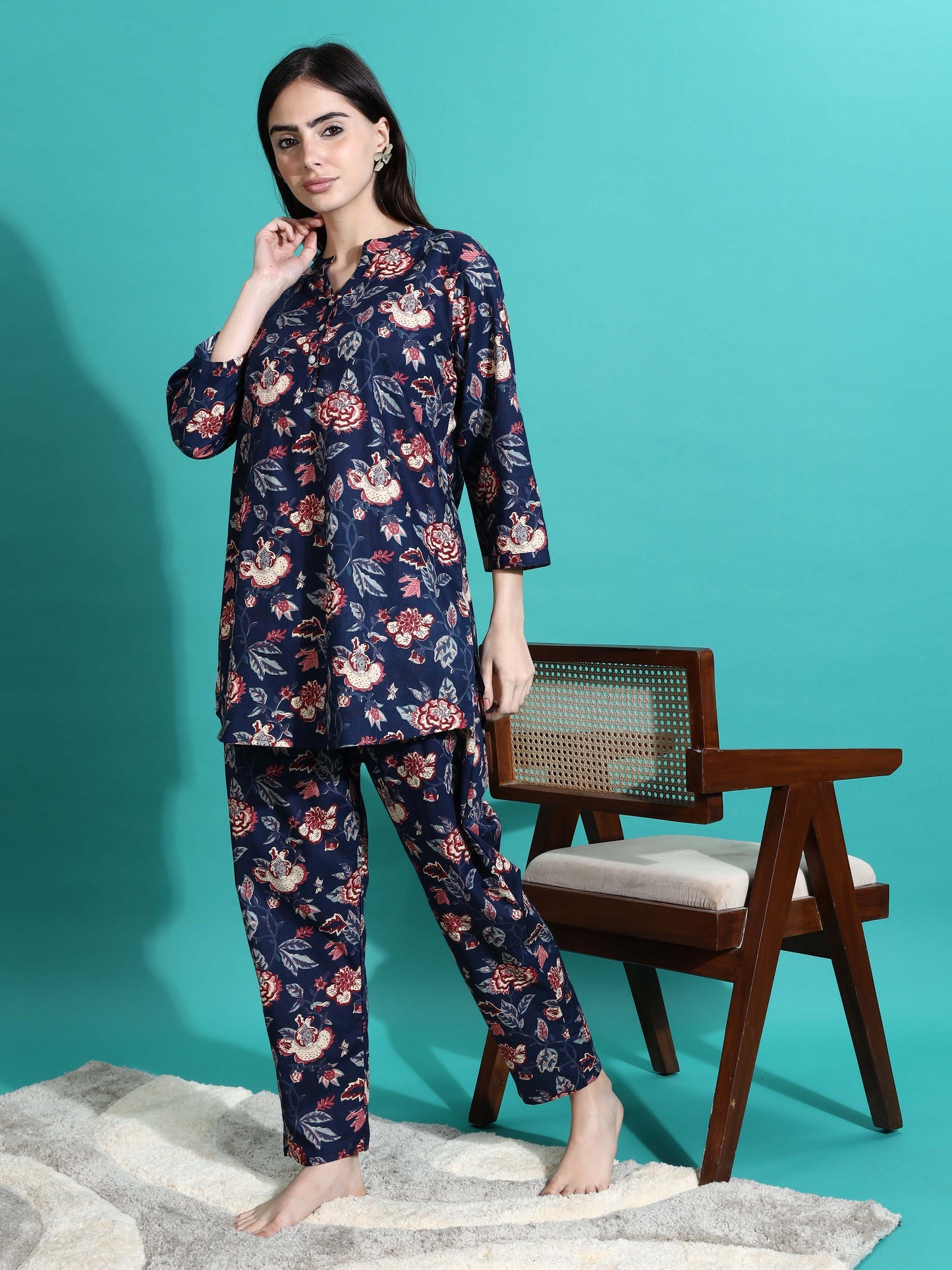 Navy Blue Premium Cotton Co-ord Set for Women
