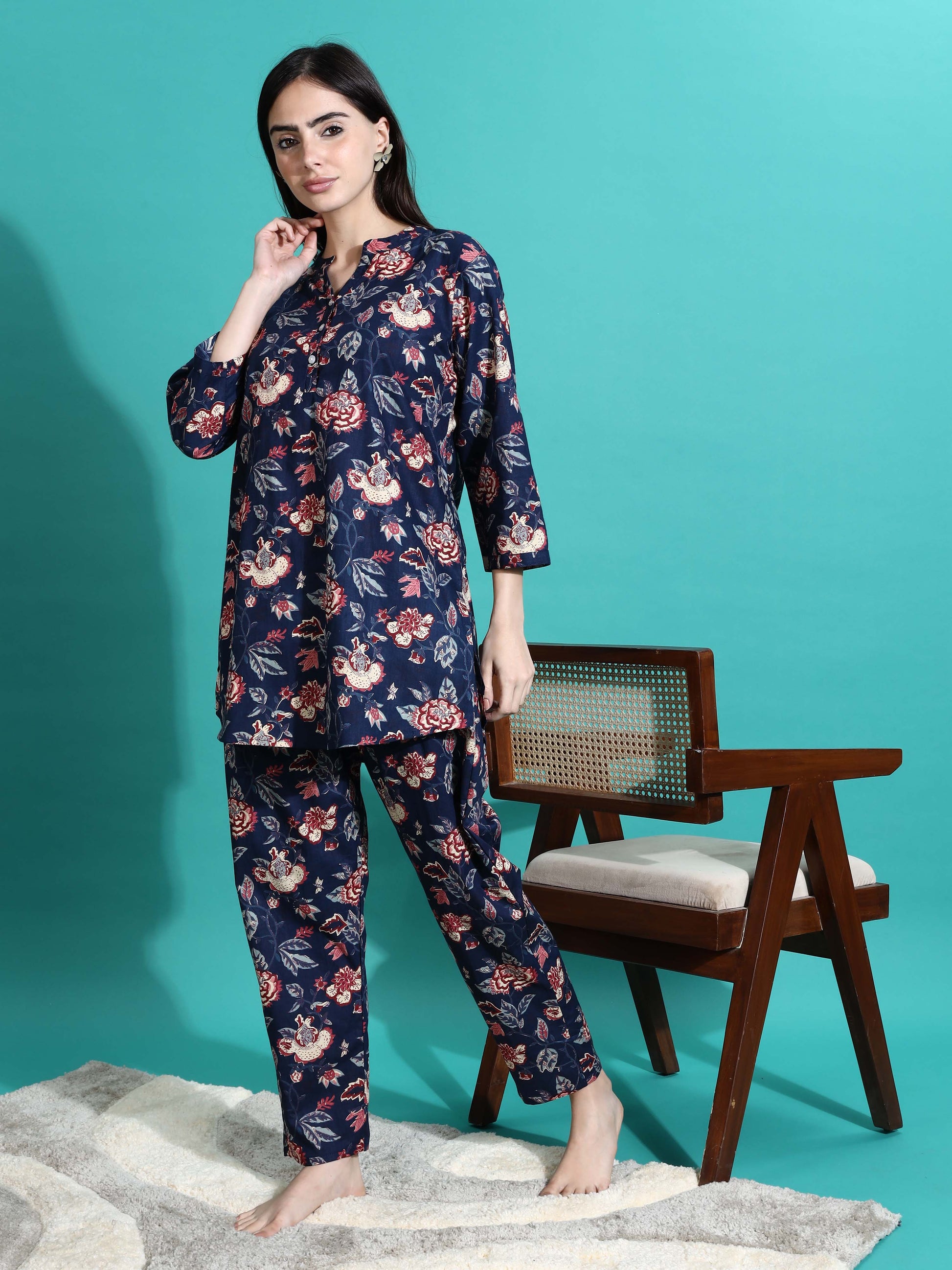 Navy Blue Premium Cotton Co-ord Set for Women