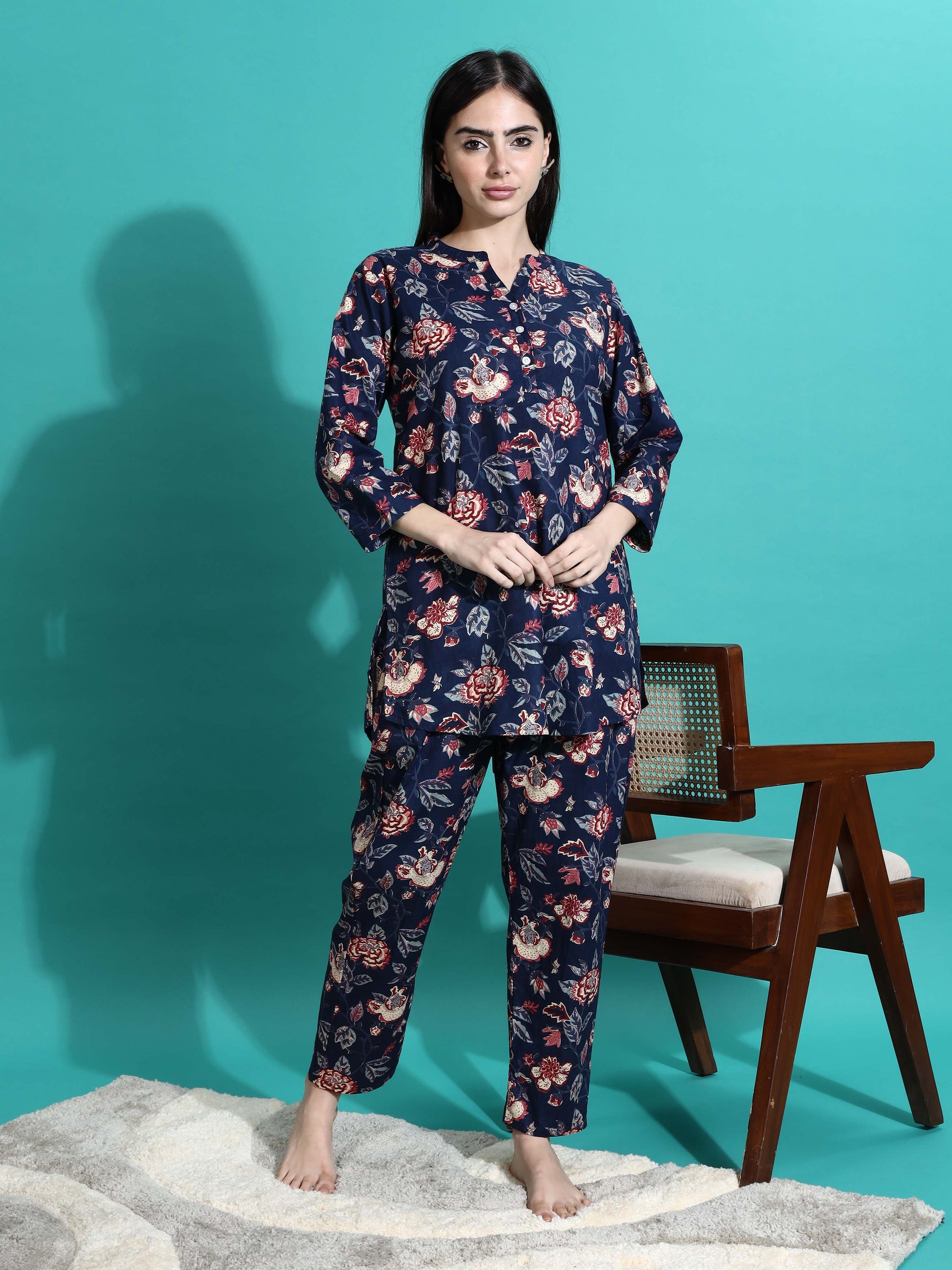 Navy Blue Premium Cotton Co-ord Set for Women