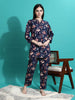 Navy Blue Printed Cotton Pajama Set for Women Comfortable Daily Wear