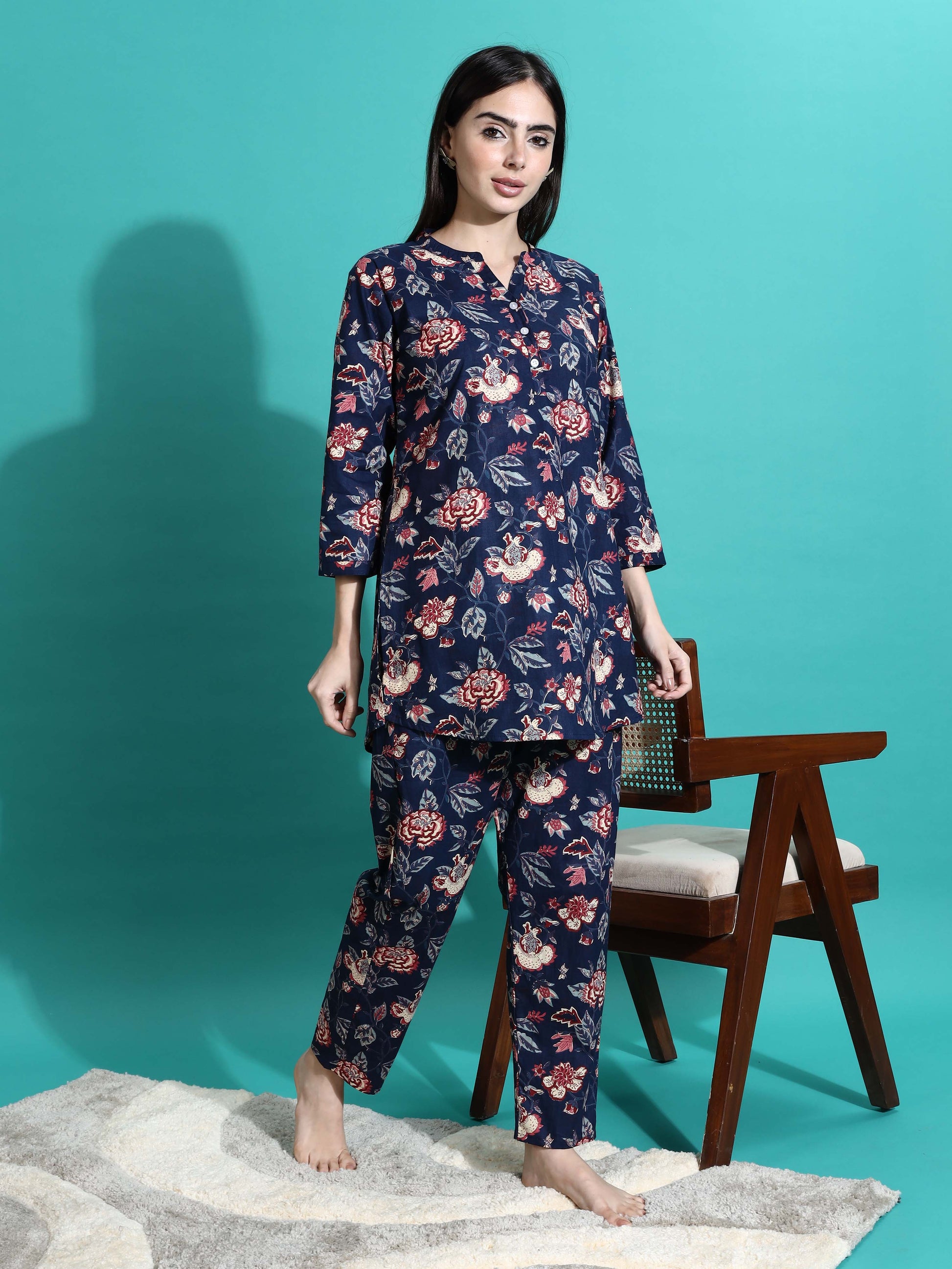 Navy Blue Premium Cotton Co-ord Set for Women