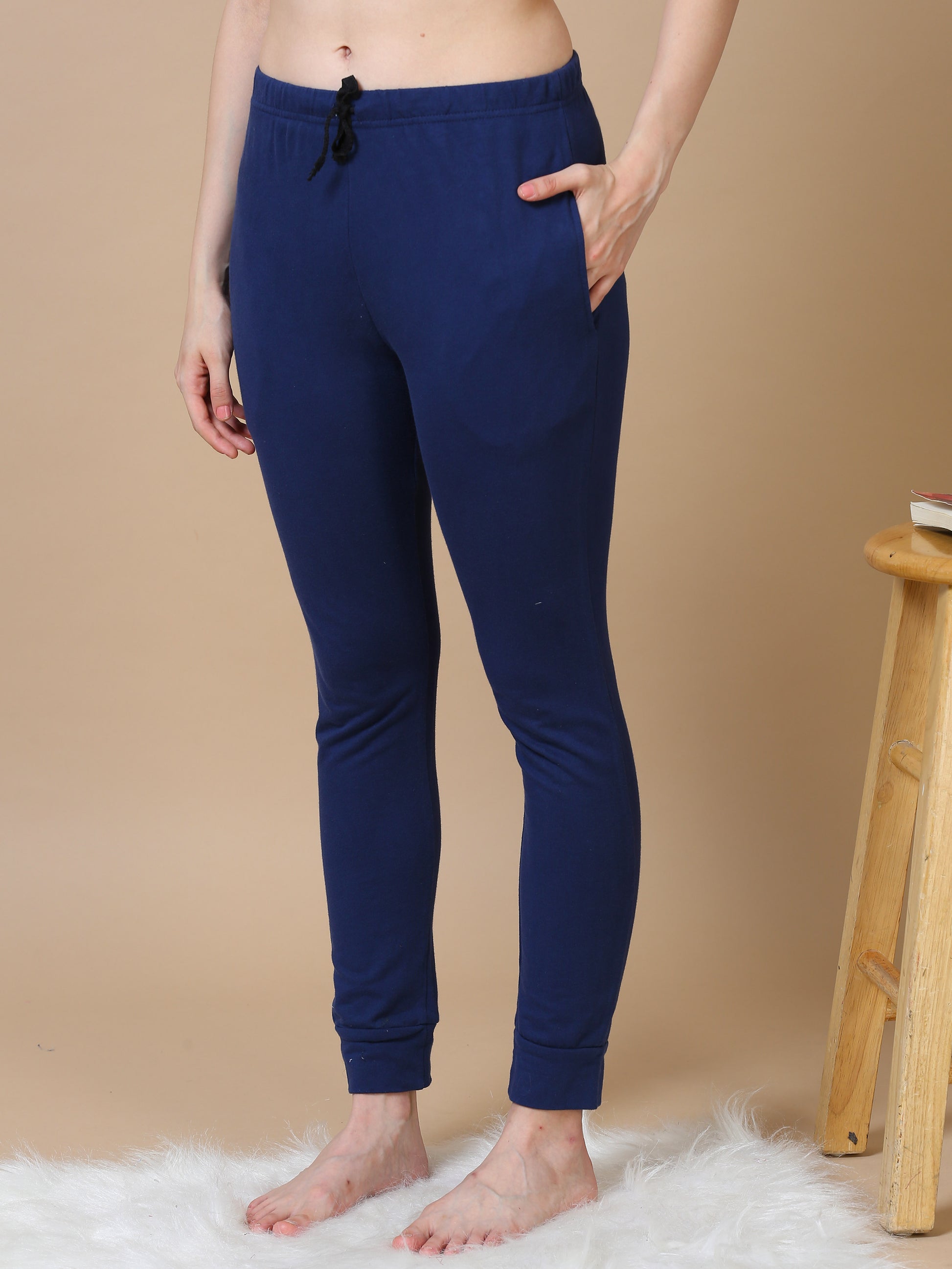 Navy Blue Hosiery Cotton Track Suit for Women
