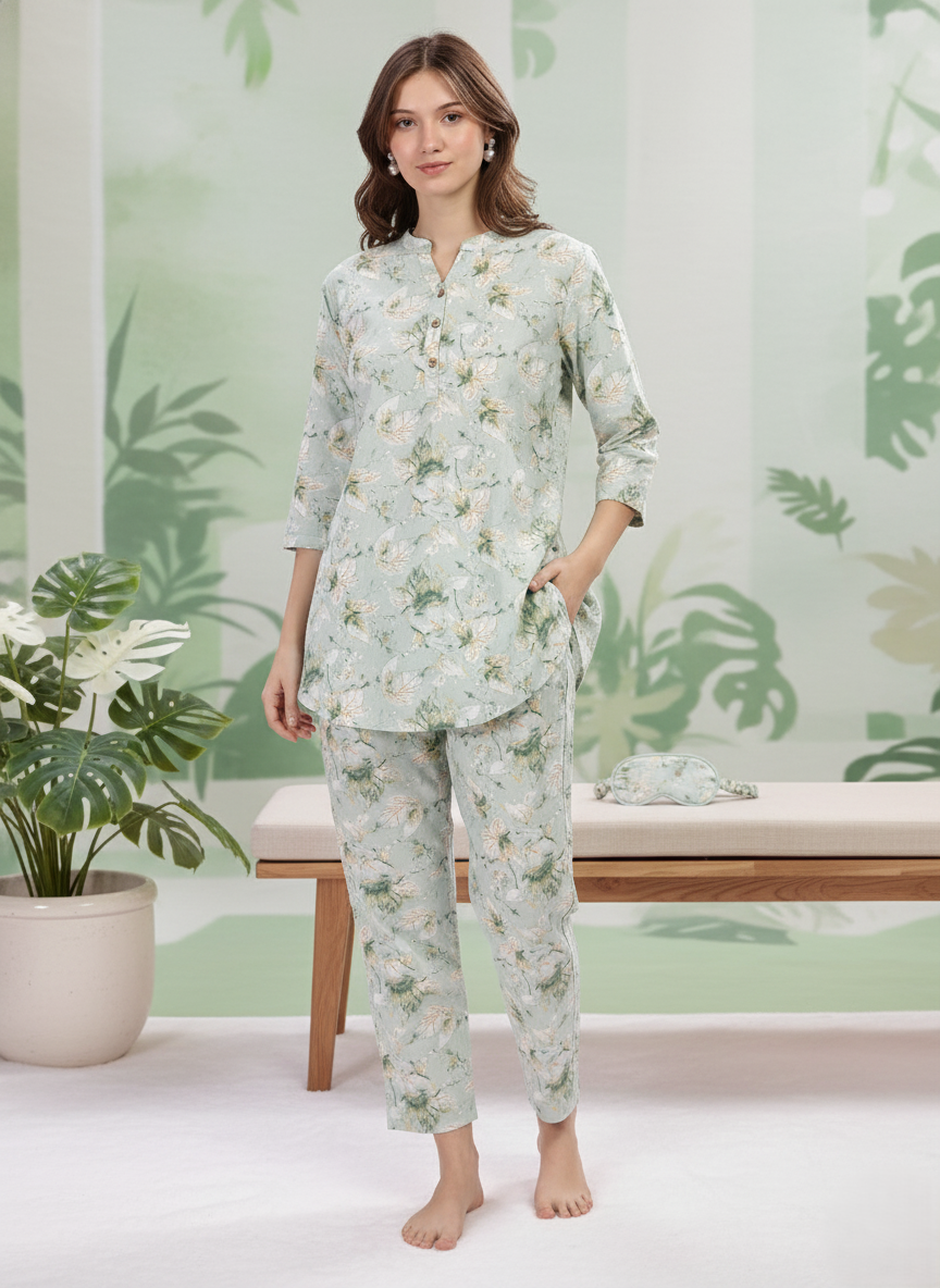 Relaxed Fit Pastel Green Pure Cotton PJ Set for Girls