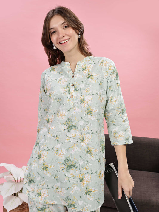 Relaxed Fit Pastel Green Pure Cotton PJ Set for Girls