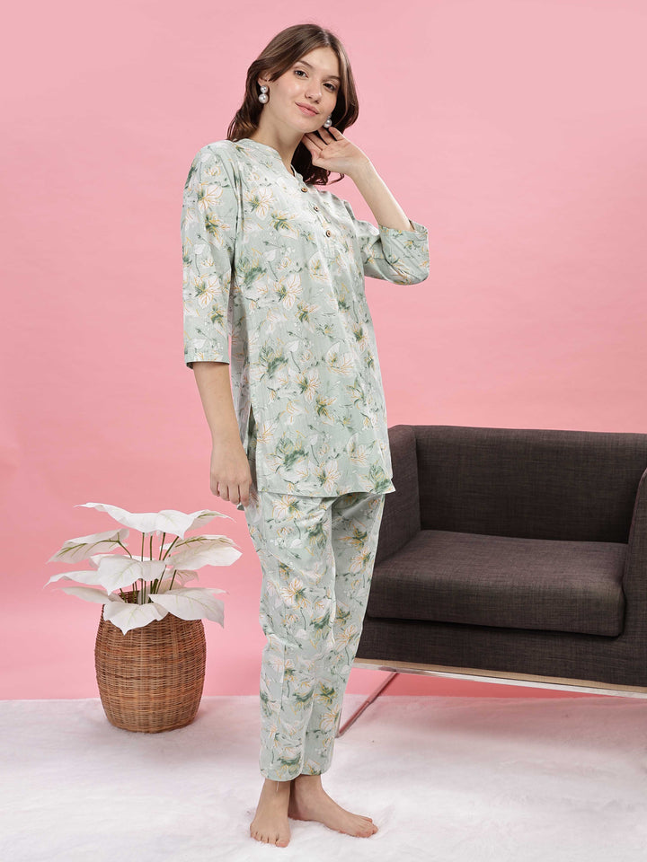 Relaxed Fit Pastel Green Pure Cotton PJ Set for Girls