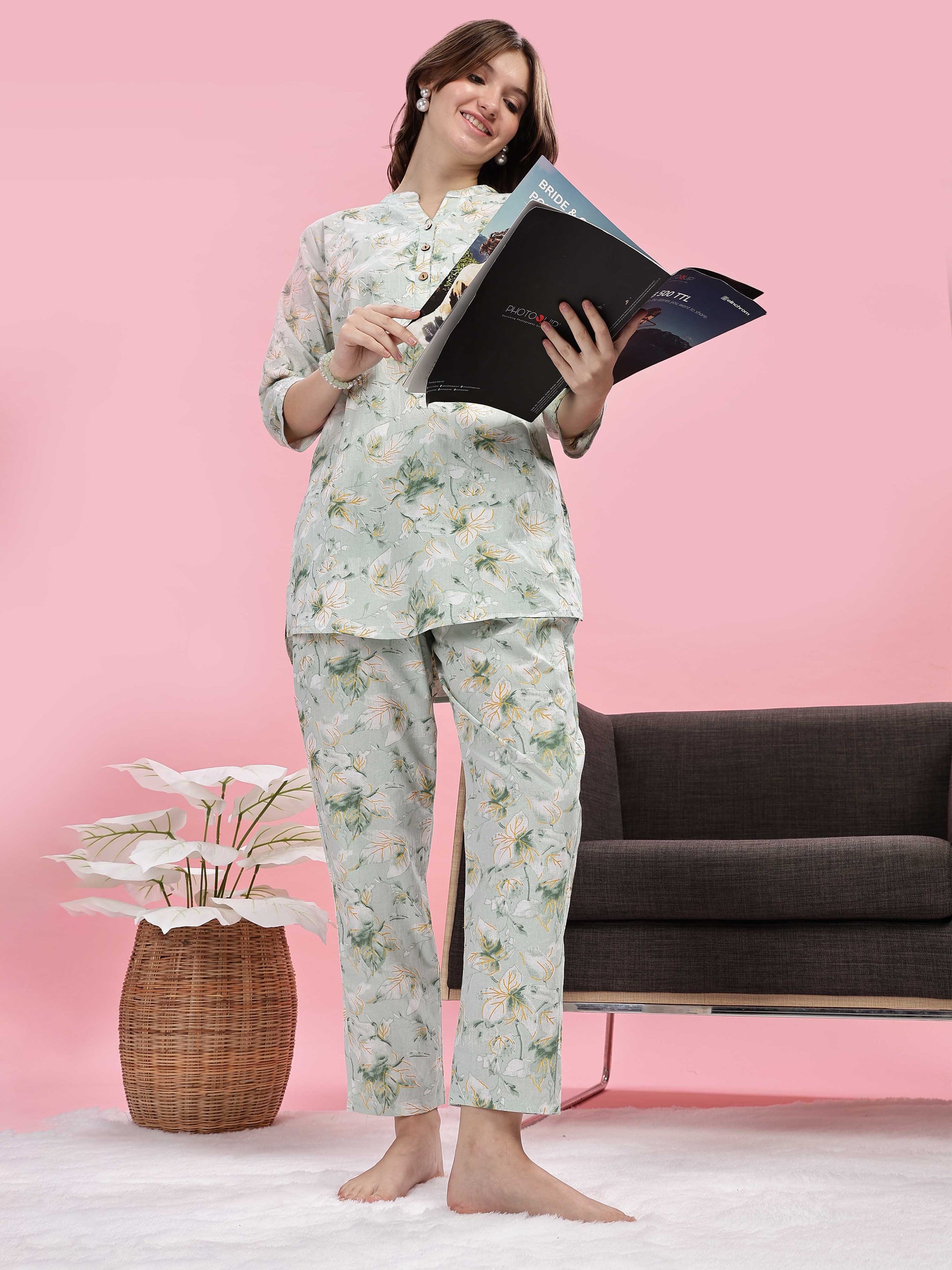 Relaxed Fit Pastel Green Pure Cotton PJ Set for Girls