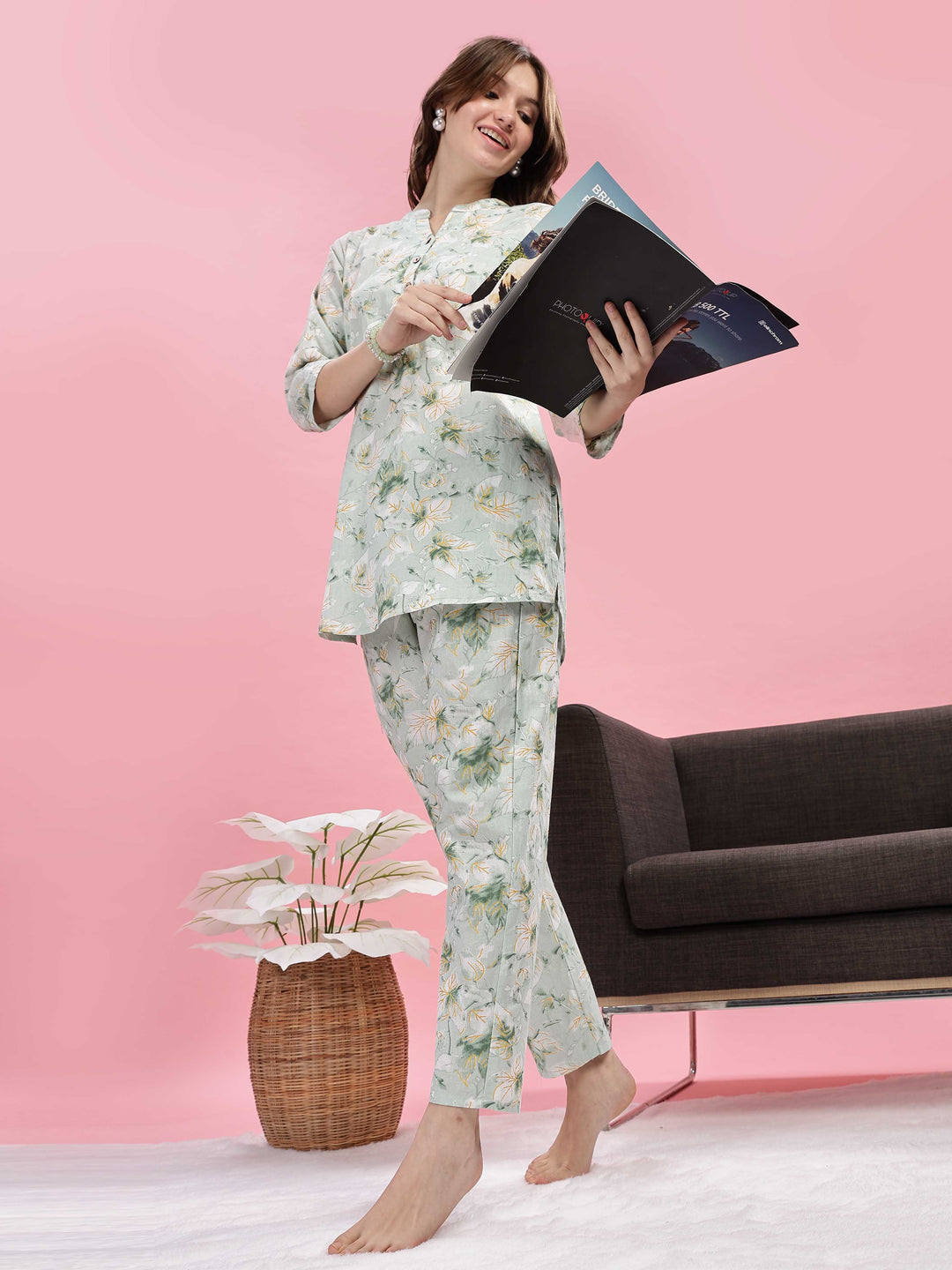 Relaxed Fit Pastel Green Pure Cotton PJ Set for Girls