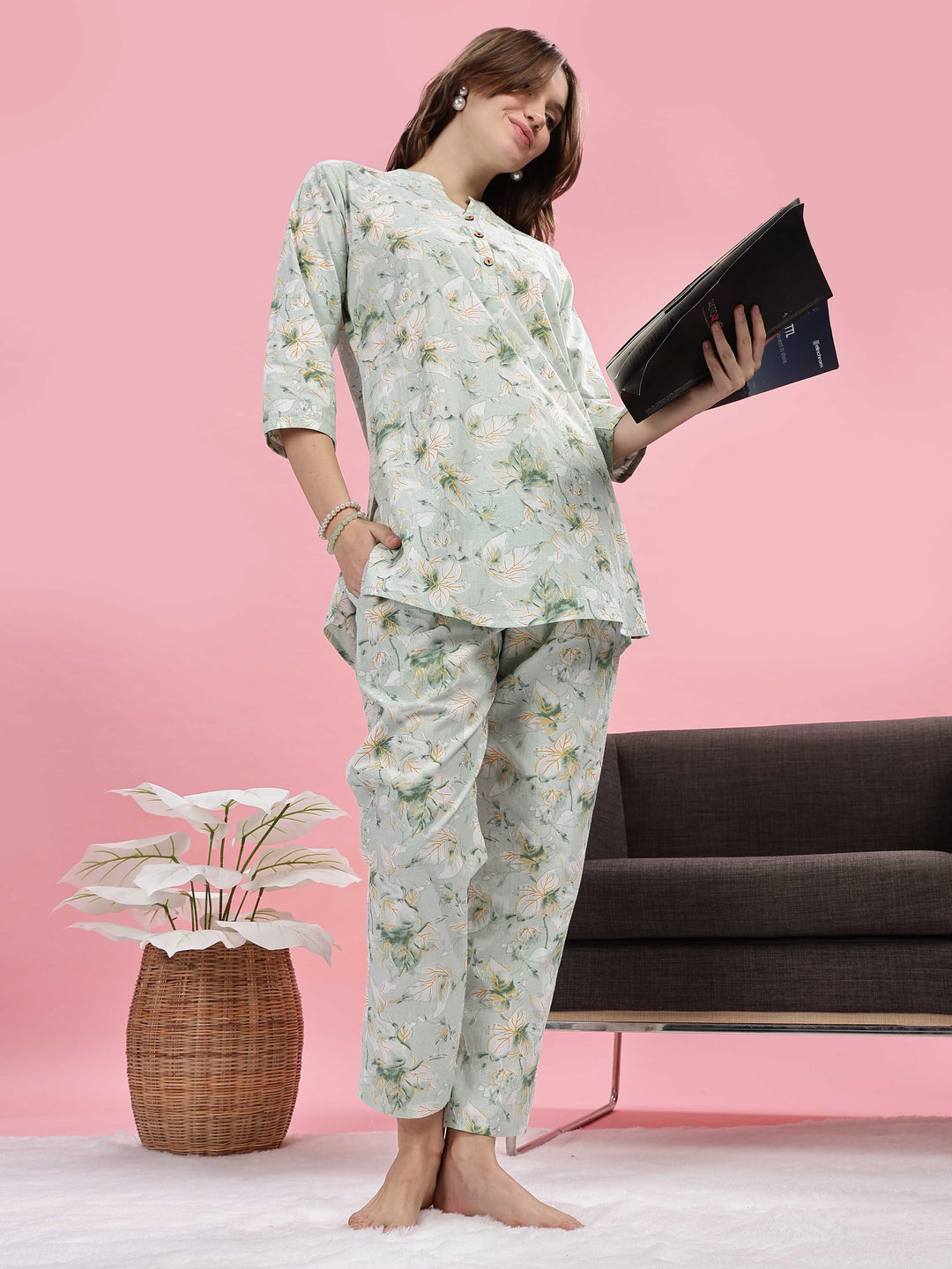Relaxed Fit Pastel Green Pure Cotton PJ Set for Girls