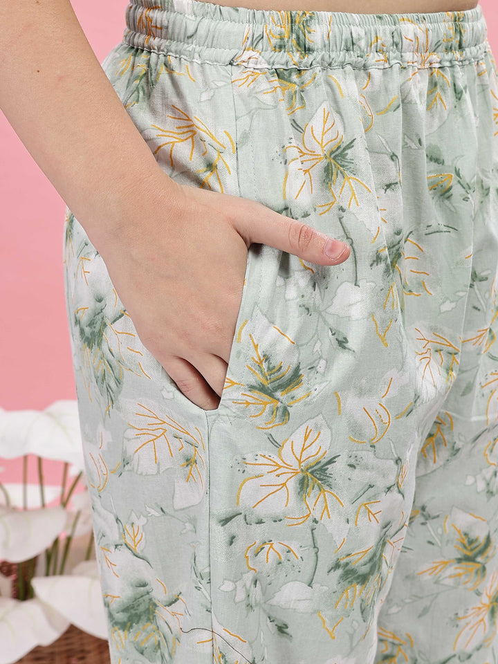 Relaxed Fit Pastel Green Pure Cotton PJ Set for Girls