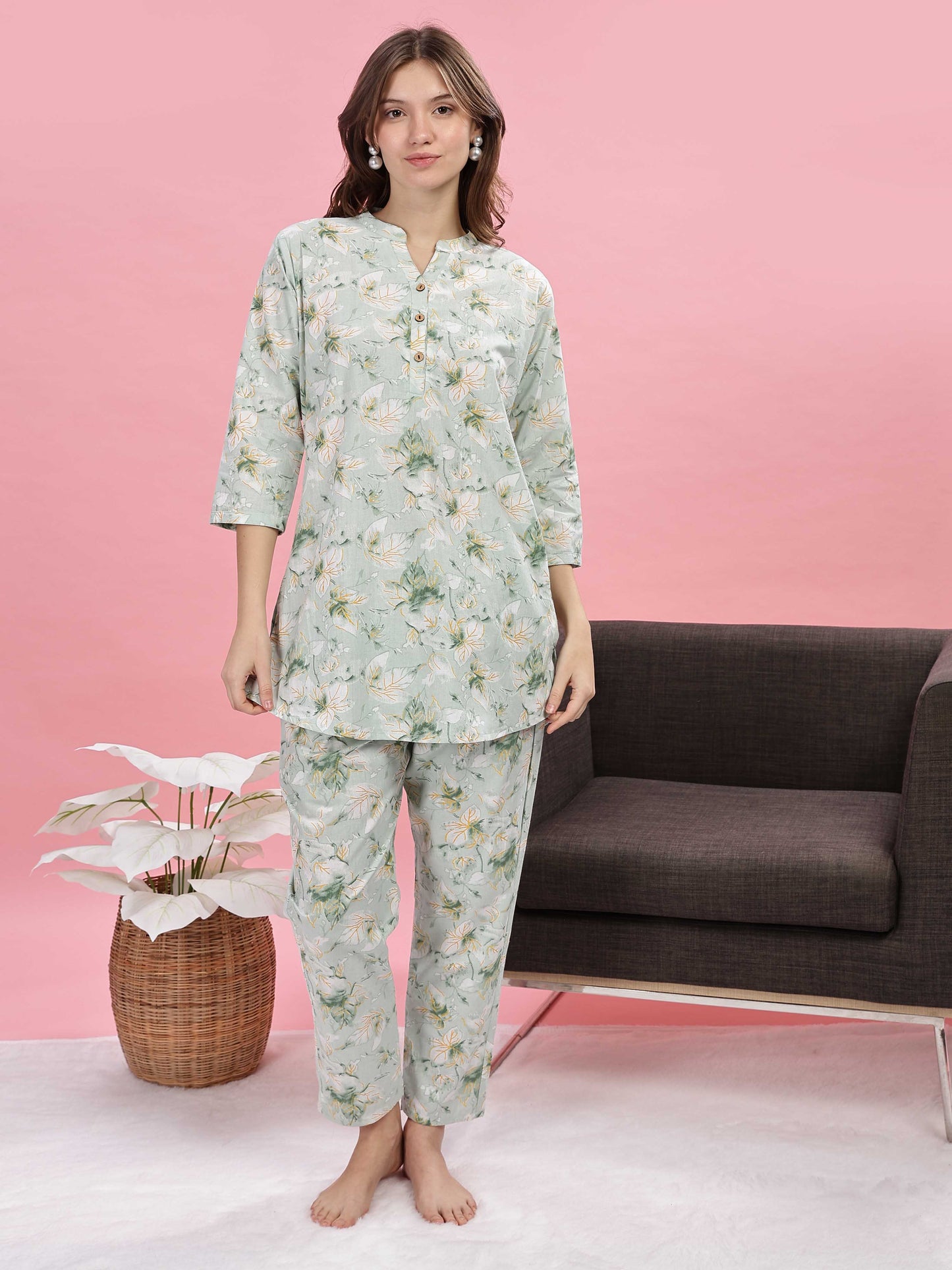 Relaxed Fit Pastel Green Pure Cotton PJ Set for Girls
