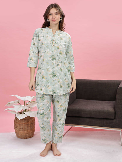 Relaxed Fit Pastel Green Pure Cotton PJ Set for Girls