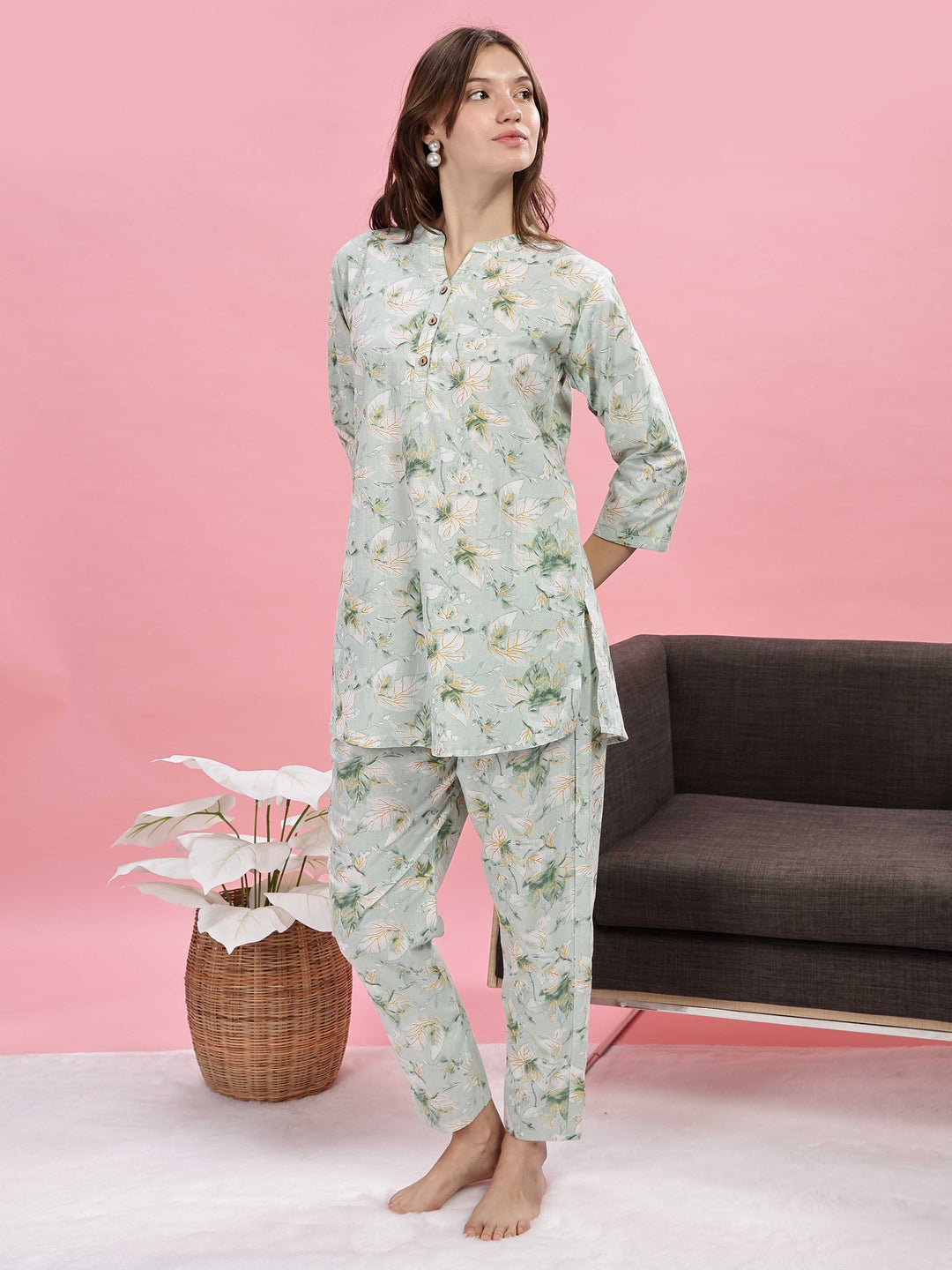 Relaxed Fit Pastel Green Pure Cotton PJ Set for Girls