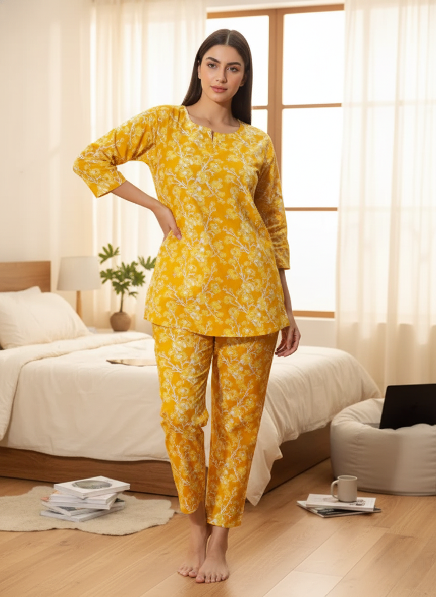Blush Peach Branded Cotton Pajama Set for Women