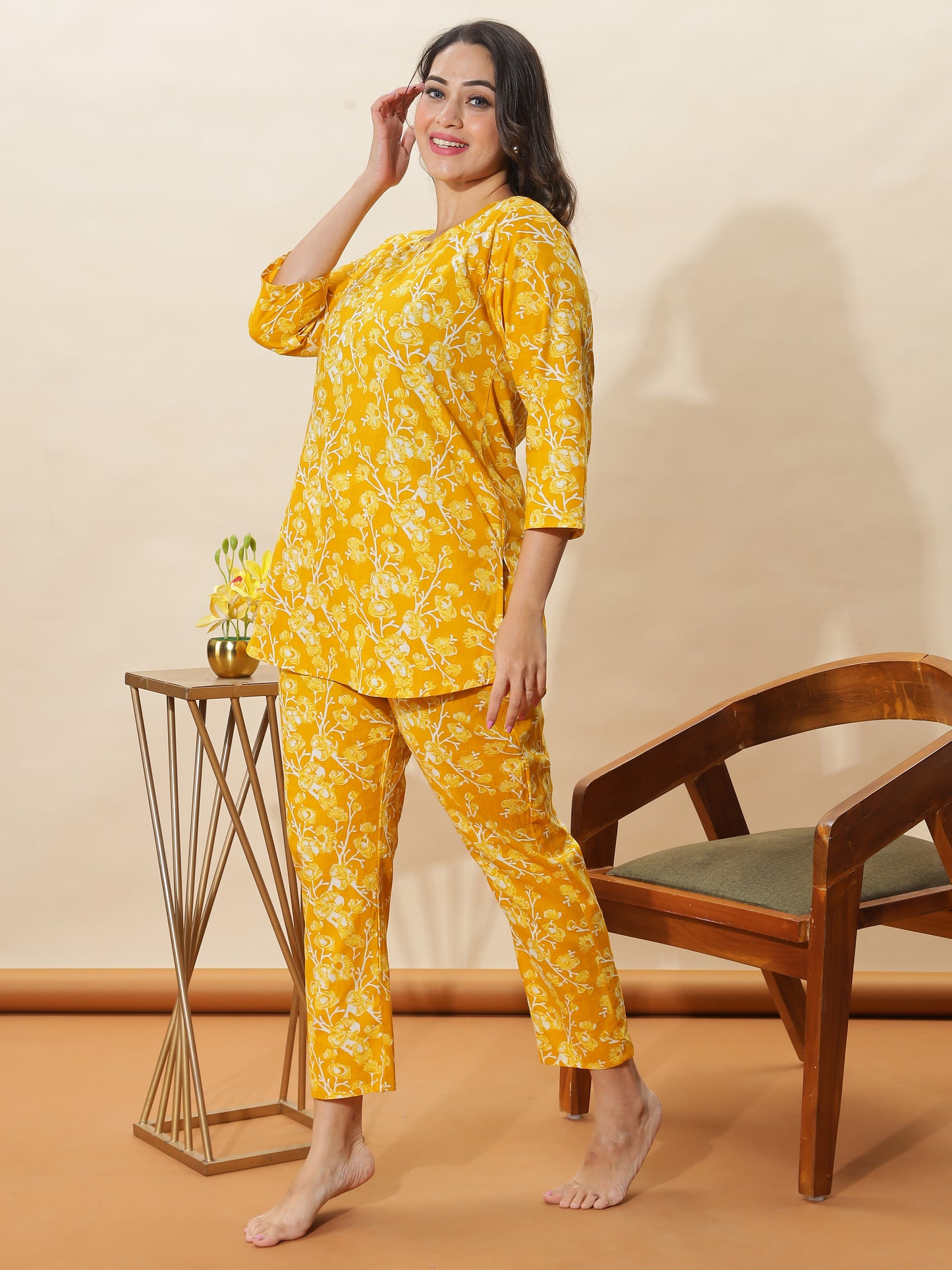 Blush Peach Branded Cotton Pajama Set for Women
