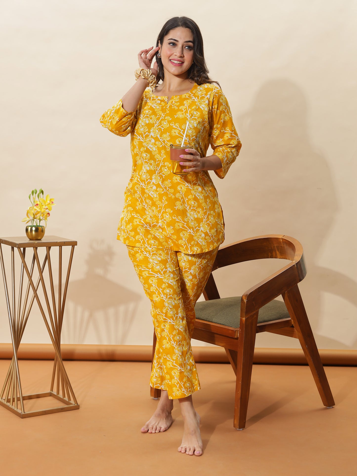 Blush Peach Branded Cotton Pajama Set for Women