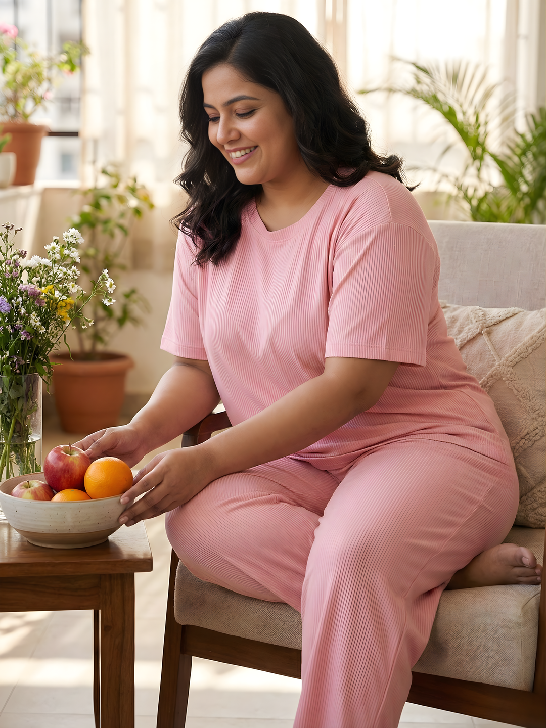 Soft peach summer night suit for women