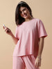 Soft Peach Micro-Rib Lounge Co-ord Set Flowy Tee & Comfy Straight Pants
