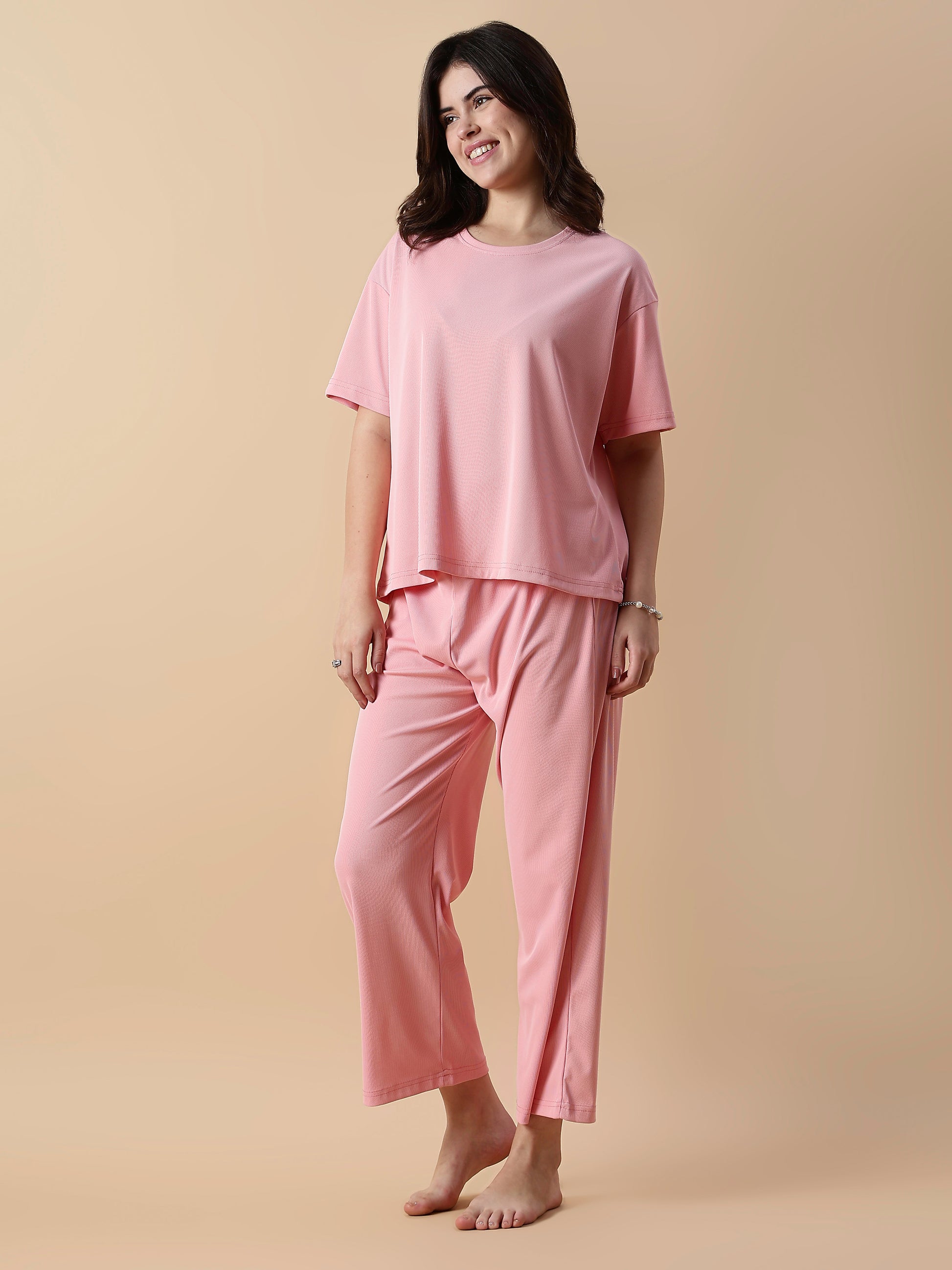 Soft Peach Summer Night Suit For Women