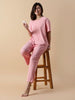 Soft Peach Micro-Rib Lounge Plus Size Pj Set, Flowy Tee & Comfy Straight Pants