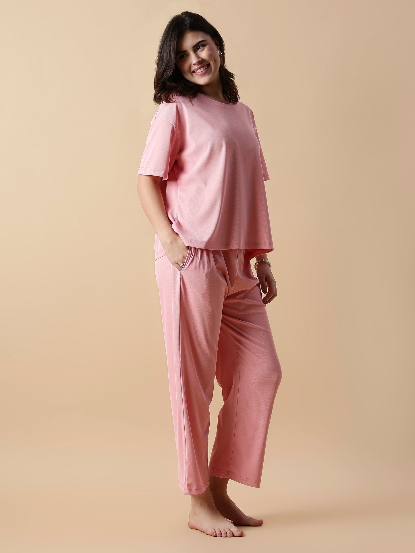 Soft Peach Summer Night Suit For Women