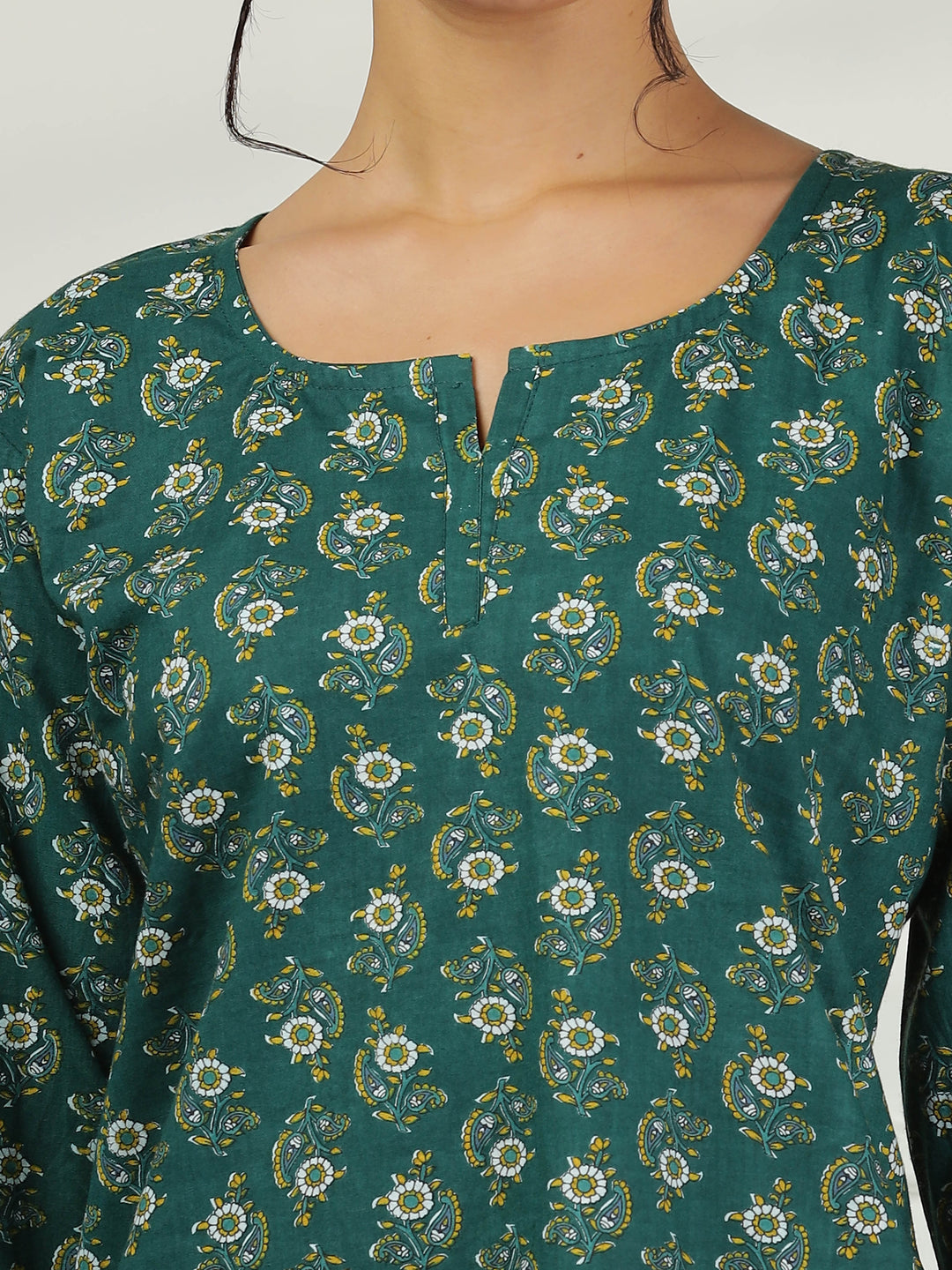 Pine Green Cotton Top and Pyjama Set for Women