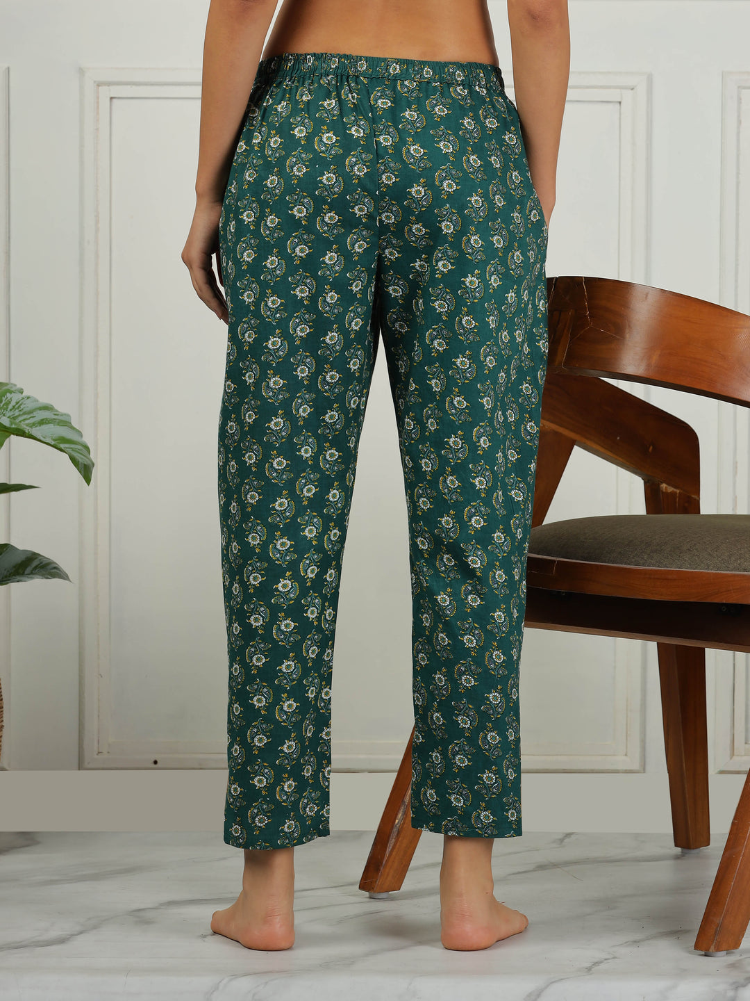Pine Green Cotton Top and Pyjama Set for Women