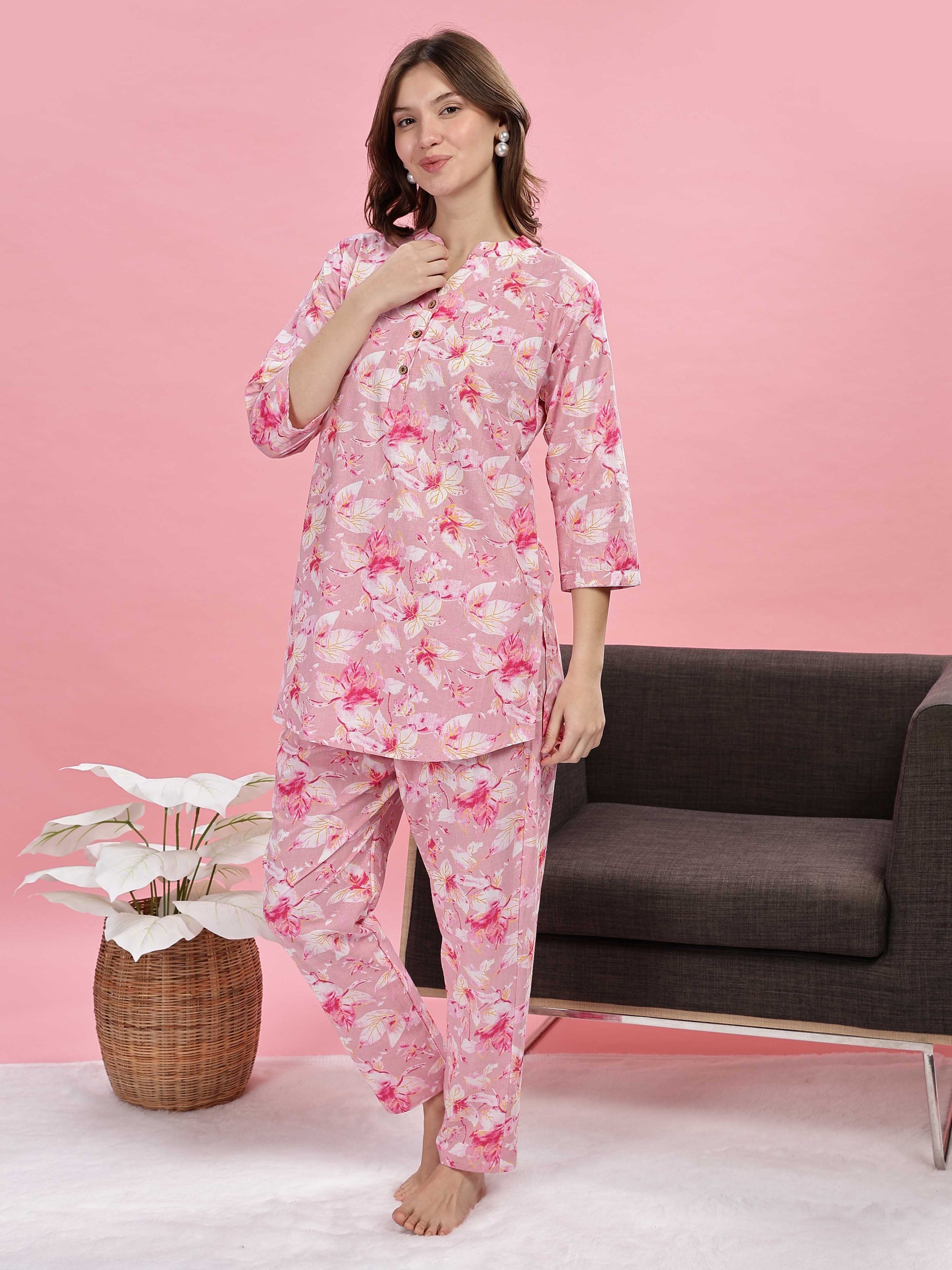Soft Pink Cotton Night Suit for Girls 