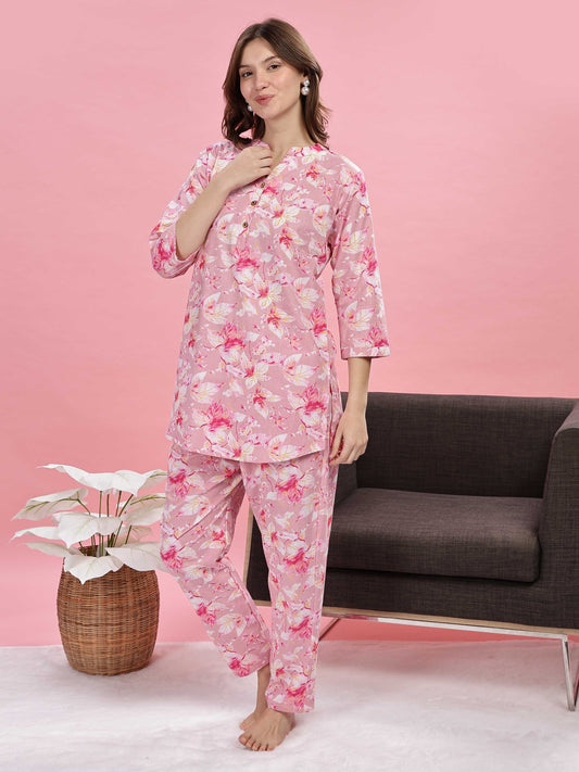 Soft Pink Cotton Night Suit for Girls 