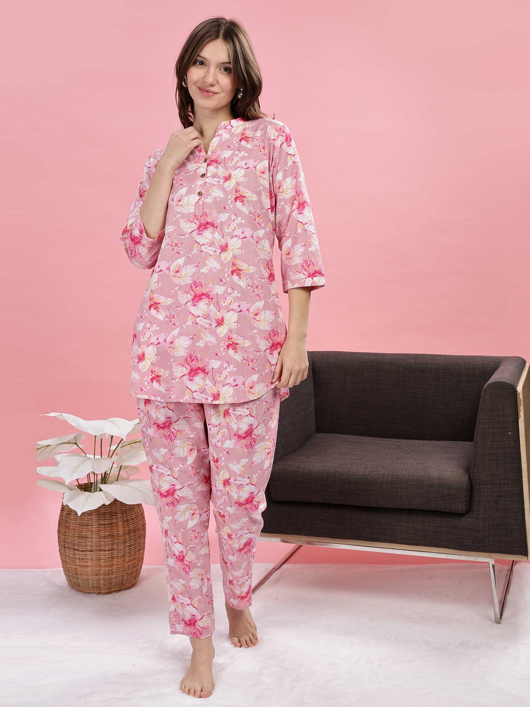 Soft Pink Cotton Night Suit for Girls 