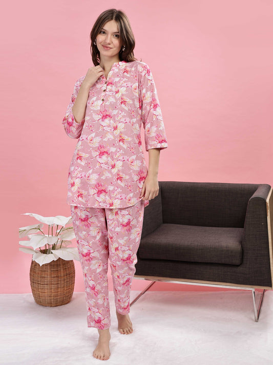 Soft Pink Cotton Night Suit for Girls 