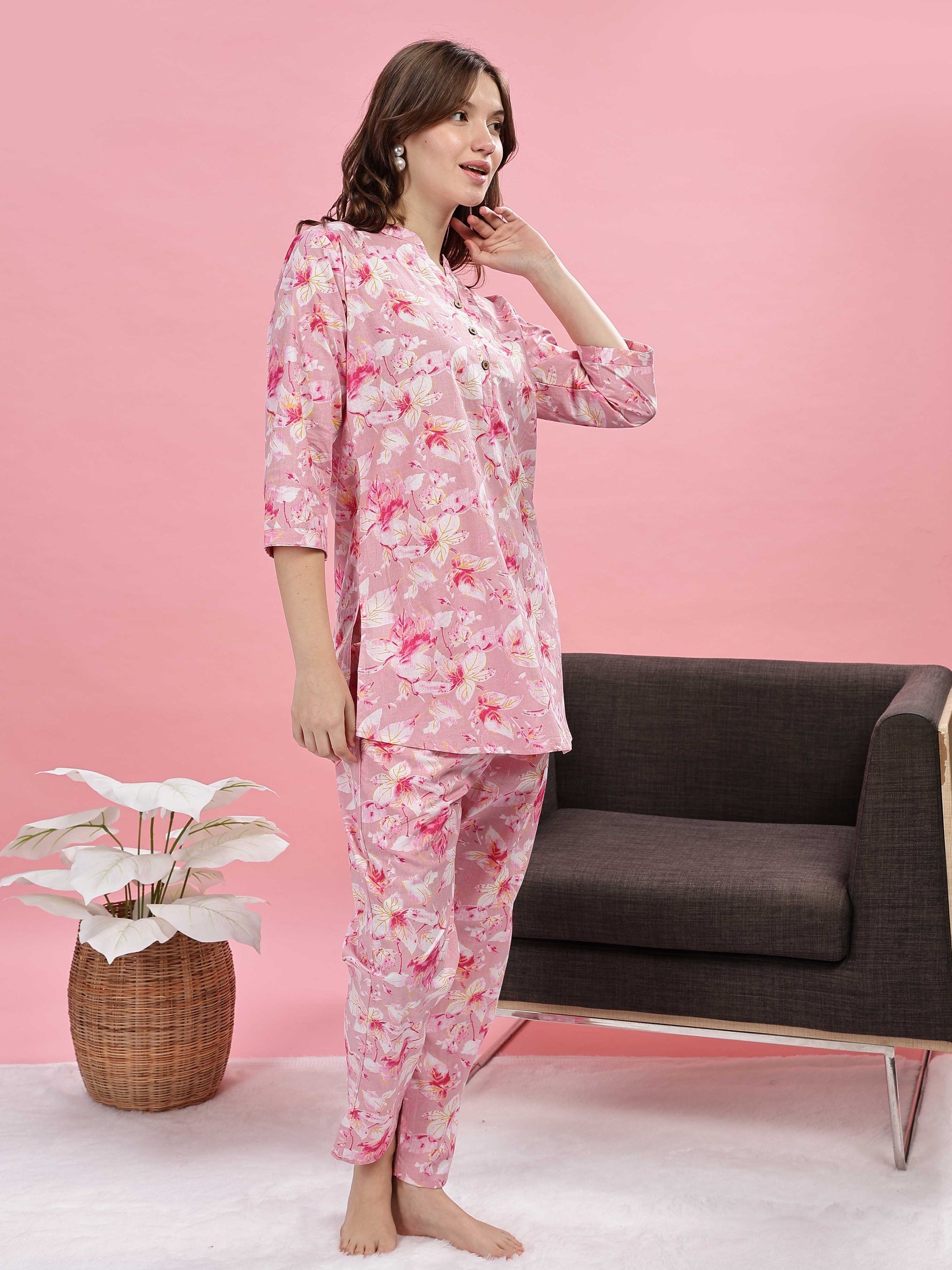 Soft Pink Cotton Night Suit for Girls 