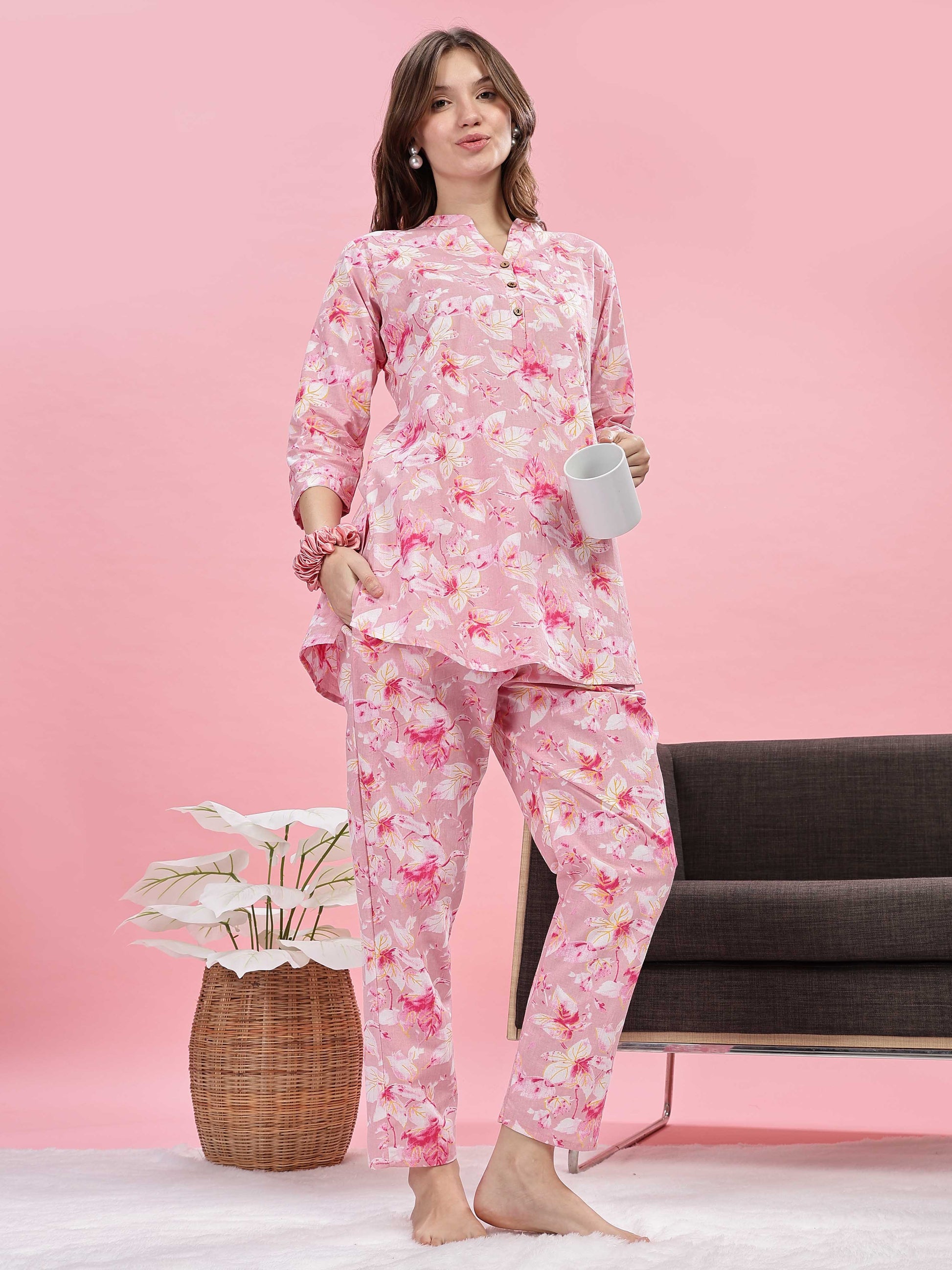 Soft Pink Cotton Night Suit for Girls 